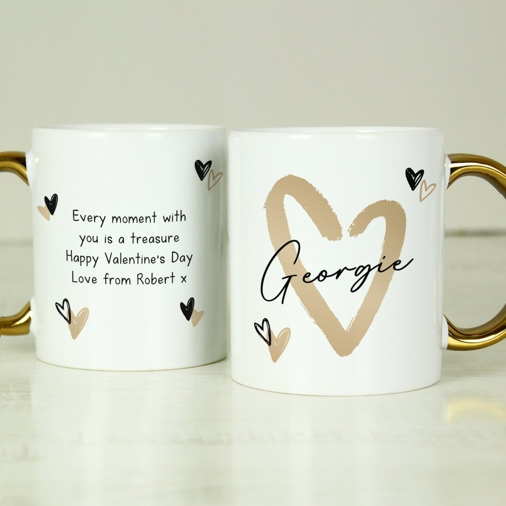 Personalised Hearts Gold HandLED Mug