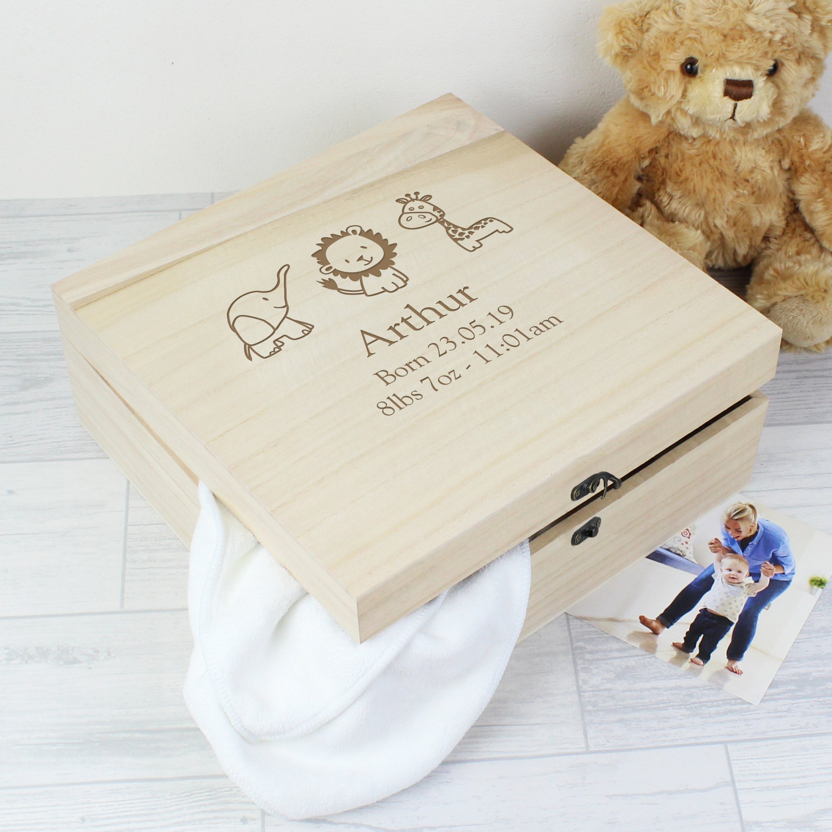 Personalised Hessian Friends Large Wooden Keepsake Box