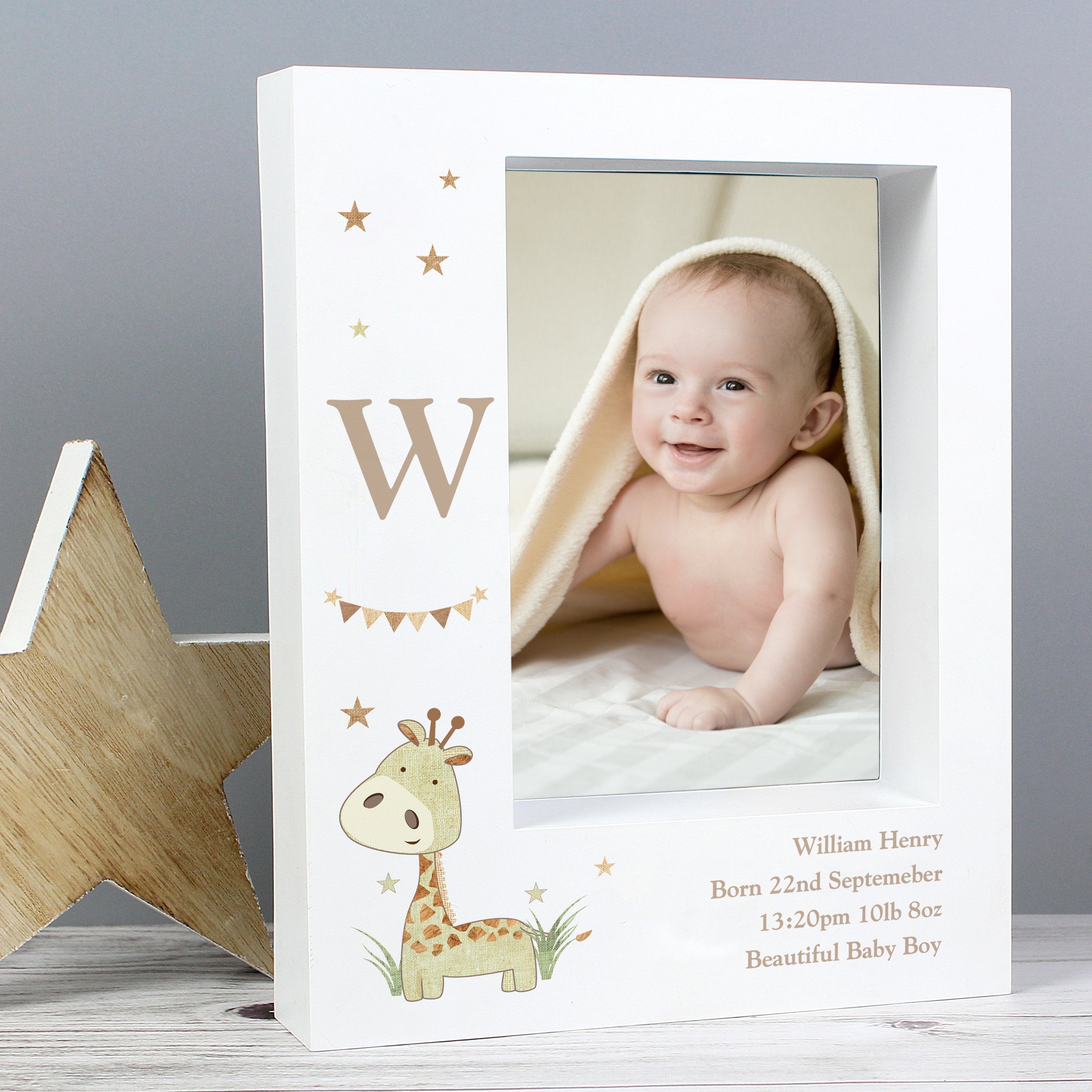 Personalised Hessian Giraffe 5x7 Inch Box Photo Frame