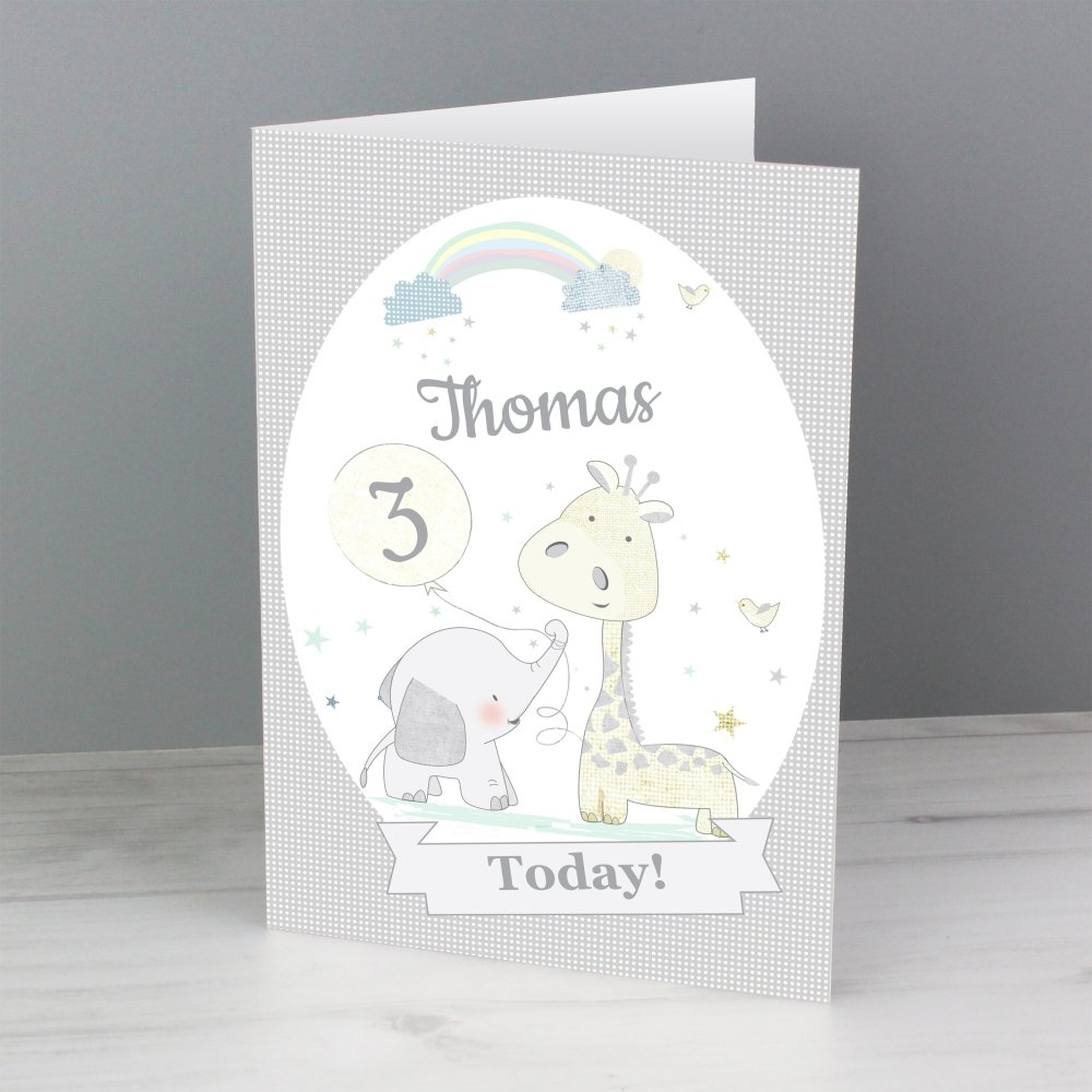 Personalised Hessian Giraffe & Elephant Card