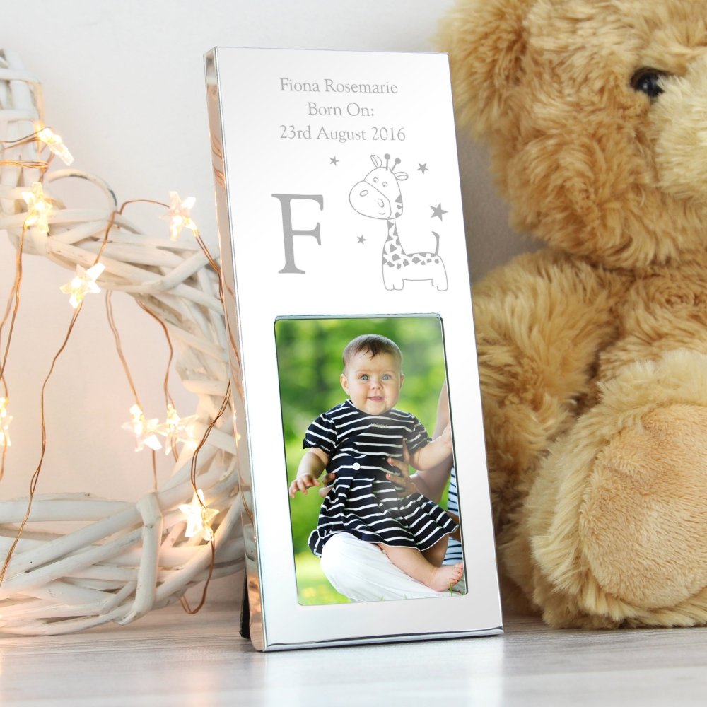 Personalised Hessian Giraffe Small 2x3 Inch Silver Photo Frame