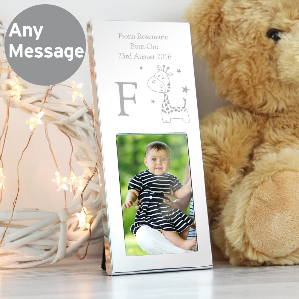 Personalised Hessian Giraffe Small 2x3 Inch Silver Photo Frame