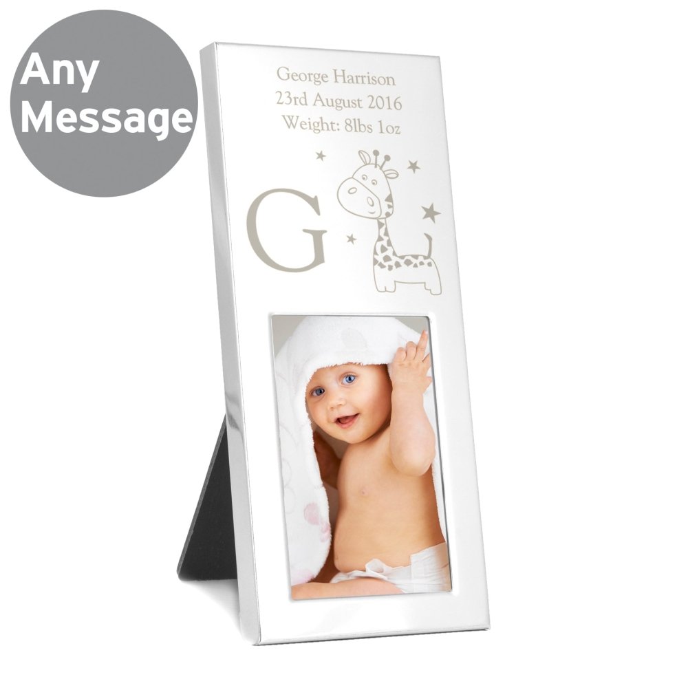 Personalised Hessian Giraffe Small 2x3 Inch Silver Photo Frame