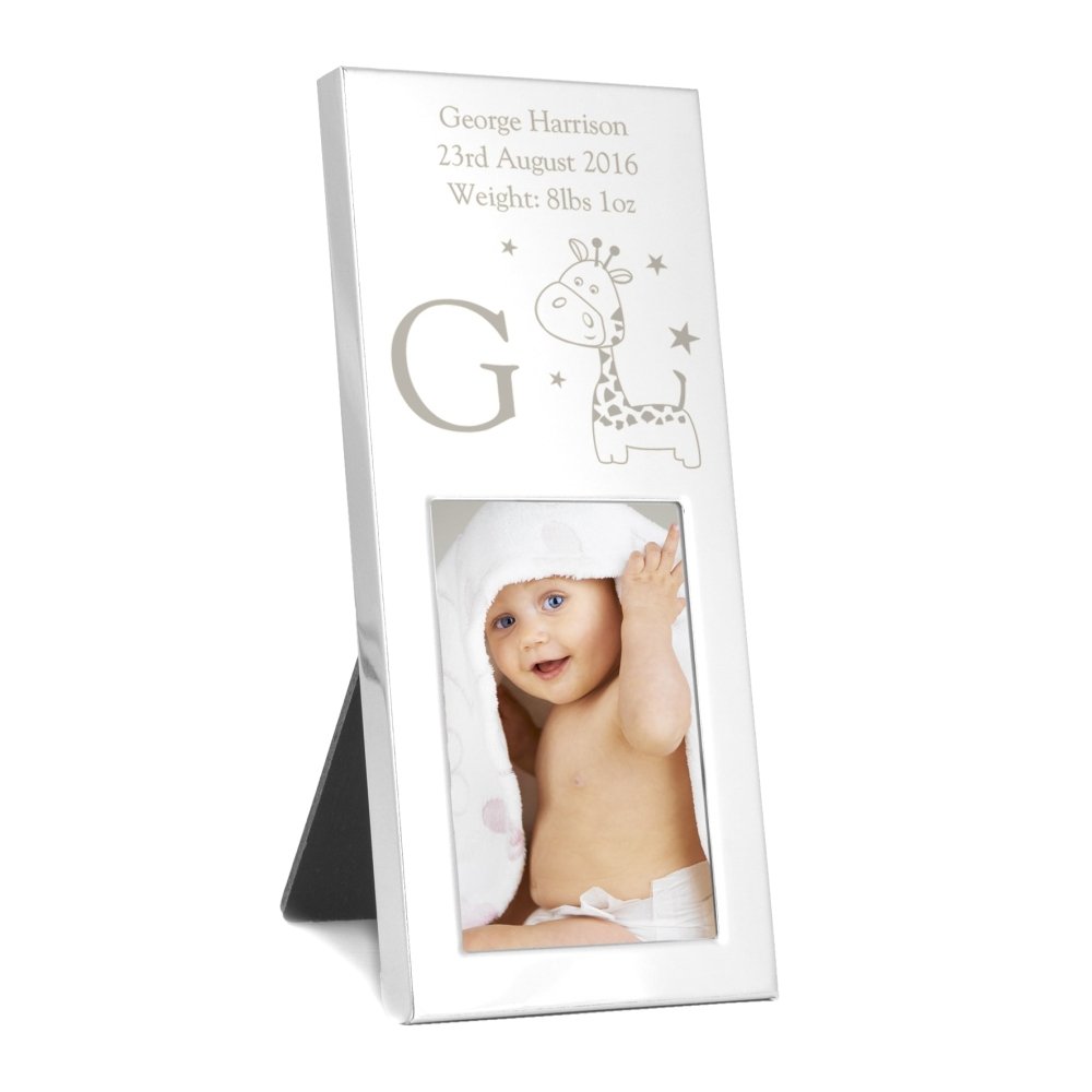 Personalised Hessian Giraffe Small 2x3 Inch Silver Photo Frame