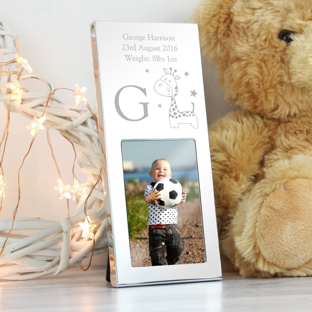Personalised Hessian Giraffe Small 2x3 Inch Silver Photo Frame