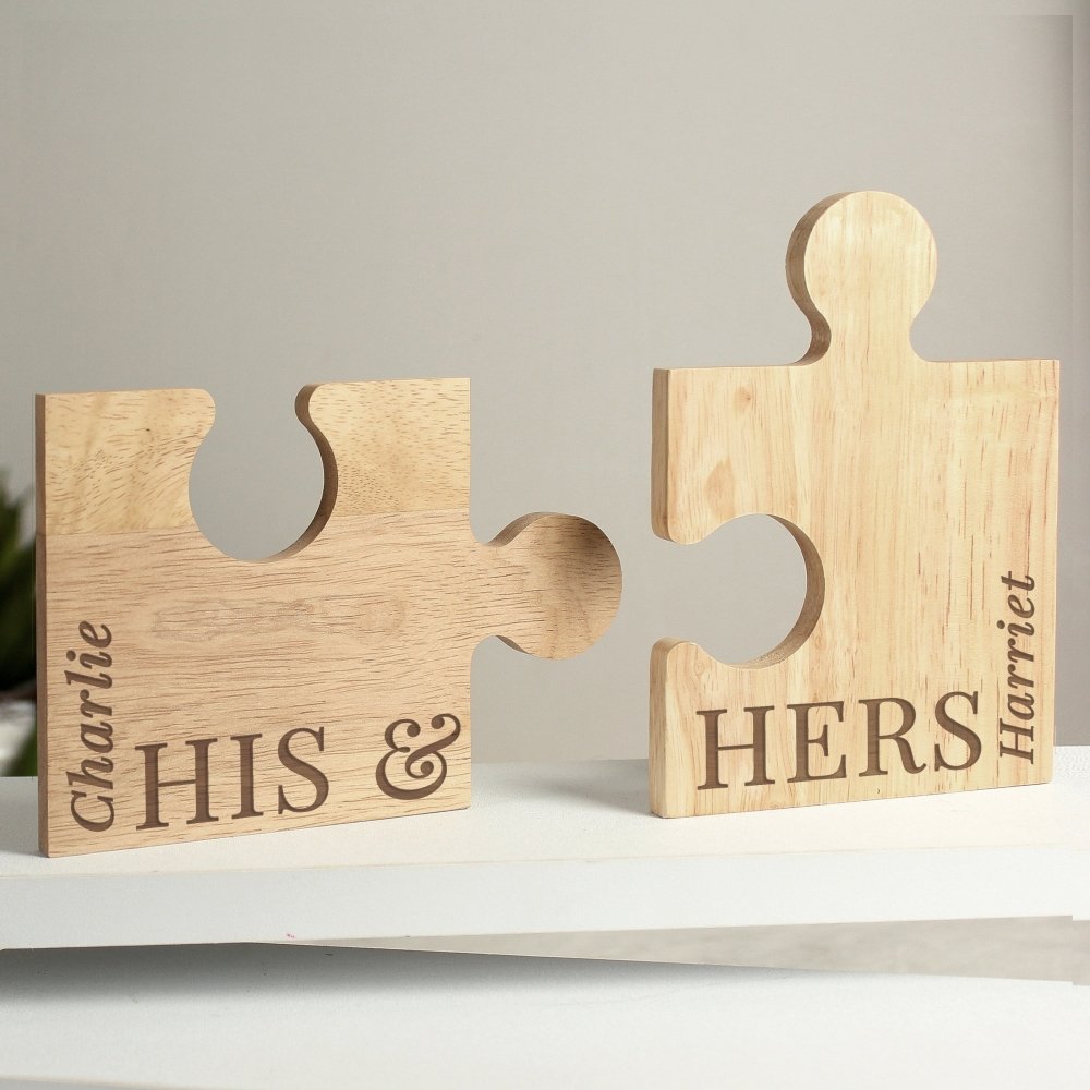 Personalised His & Hers Jigsaw Piece Pair Of Drinks Coasters