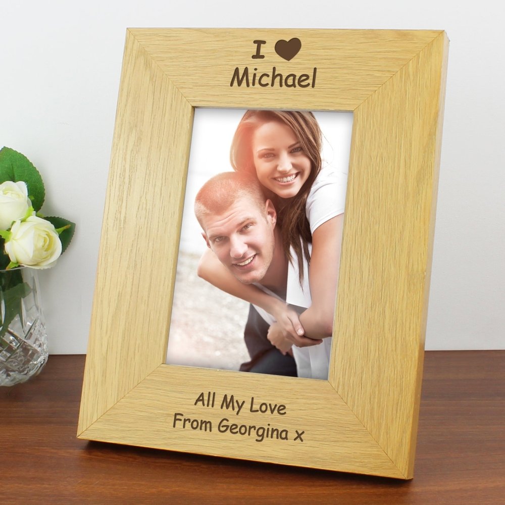 Personalised I Heart 6x4 Inch Oak Finish Photo Frame