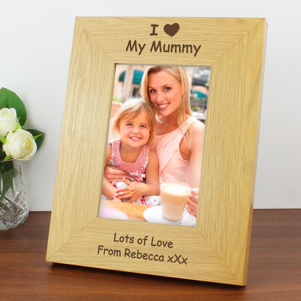 Personalised I Heart 6x4 Inch Oak Finish Photo Frame