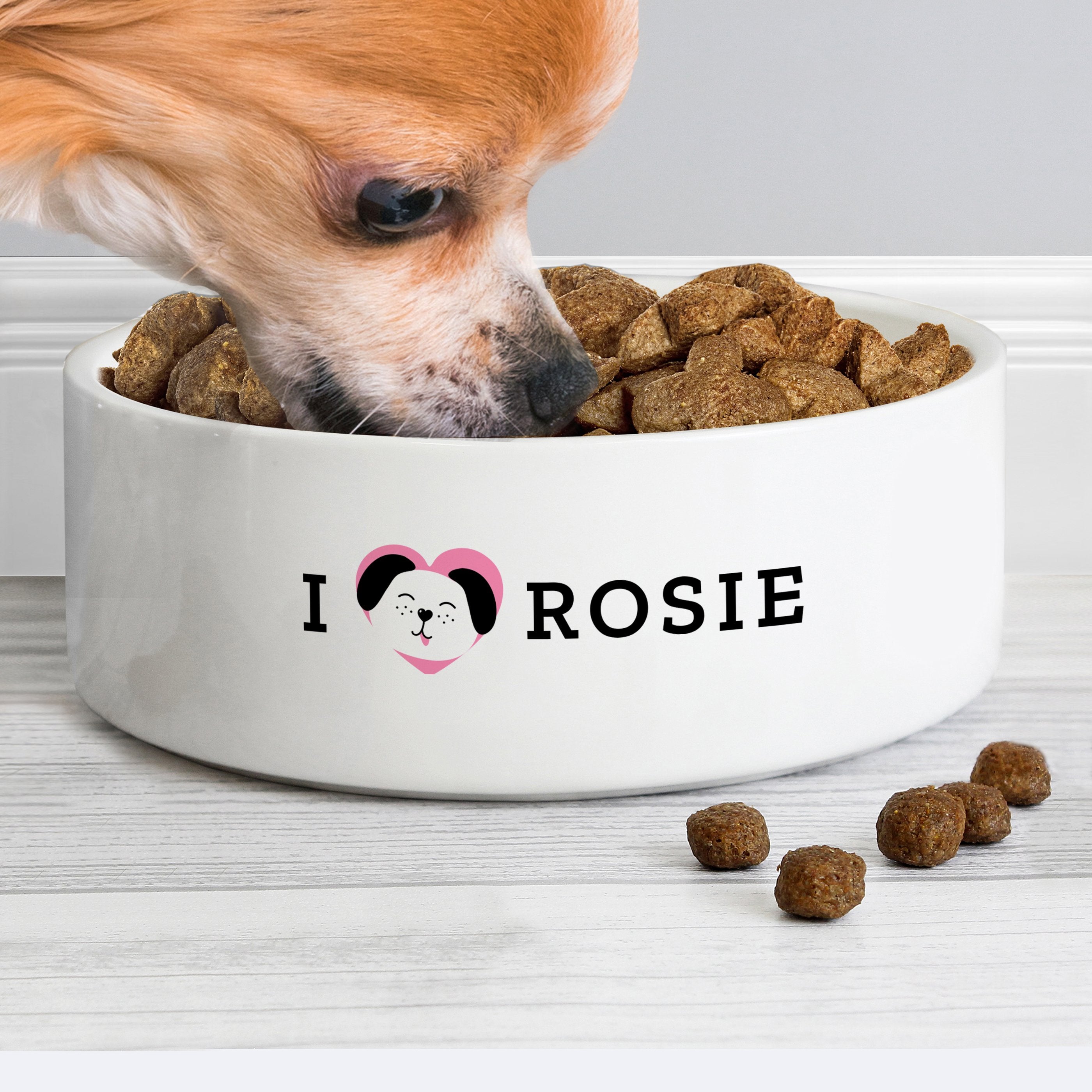 Personalised I Love My Dog - Cute Design 14Cm Medium Ceramic White Pet Bowl