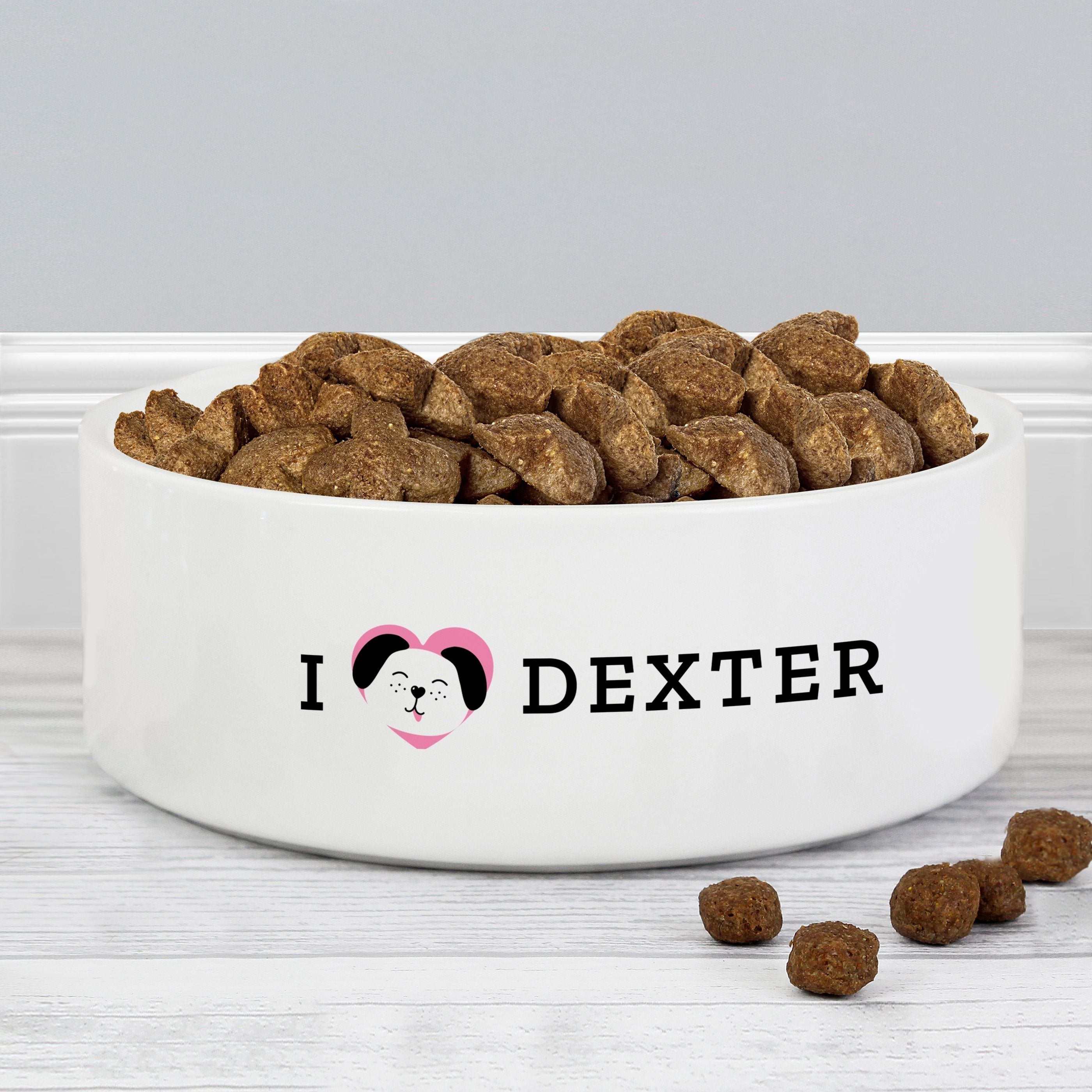 Personalised I Love My Dog - Cute Design 14Cm Medium Ceramic White Pet Bowl