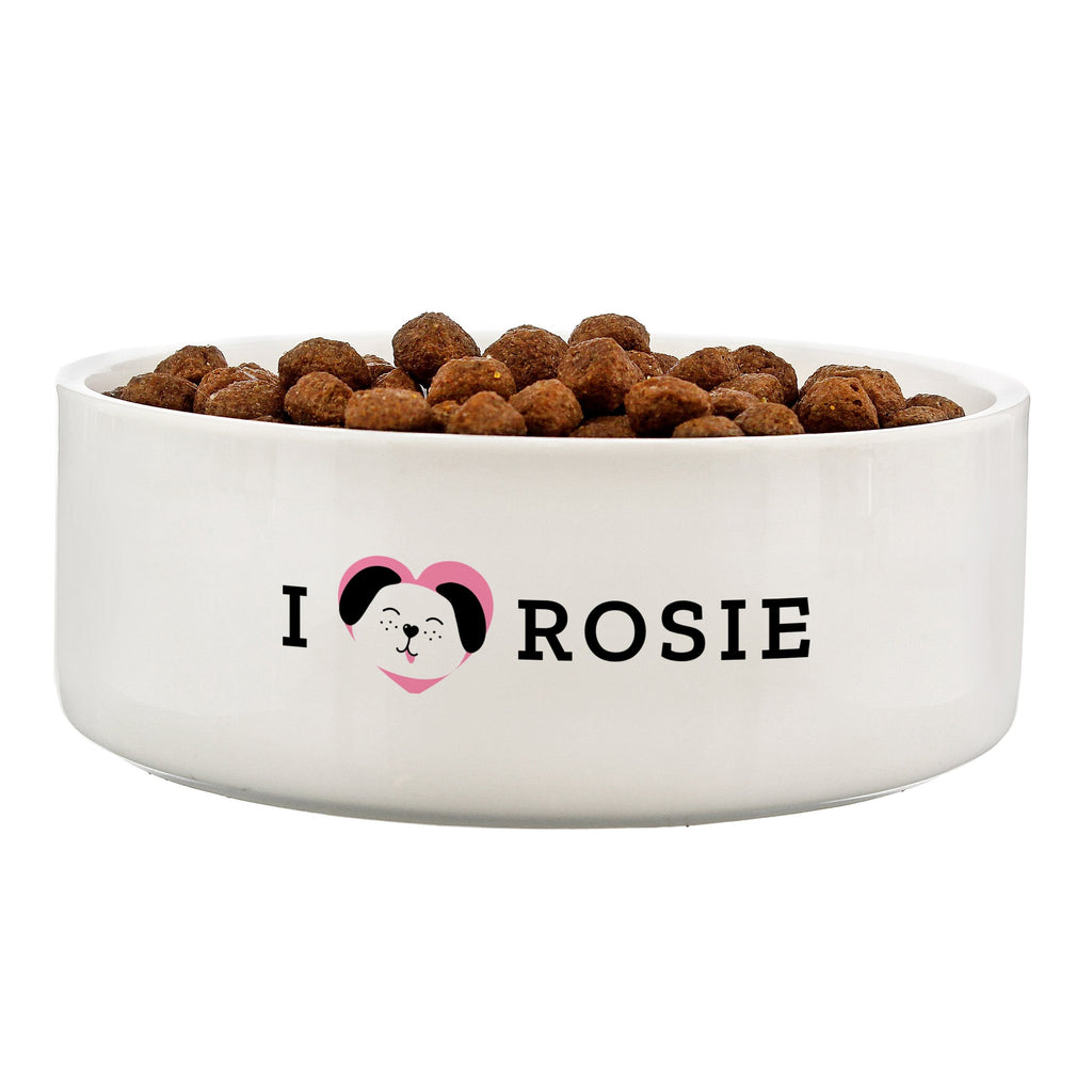 Personalised I Love My Dog - Cute Design 14Cm Medium Ceramic White Pet Bowl