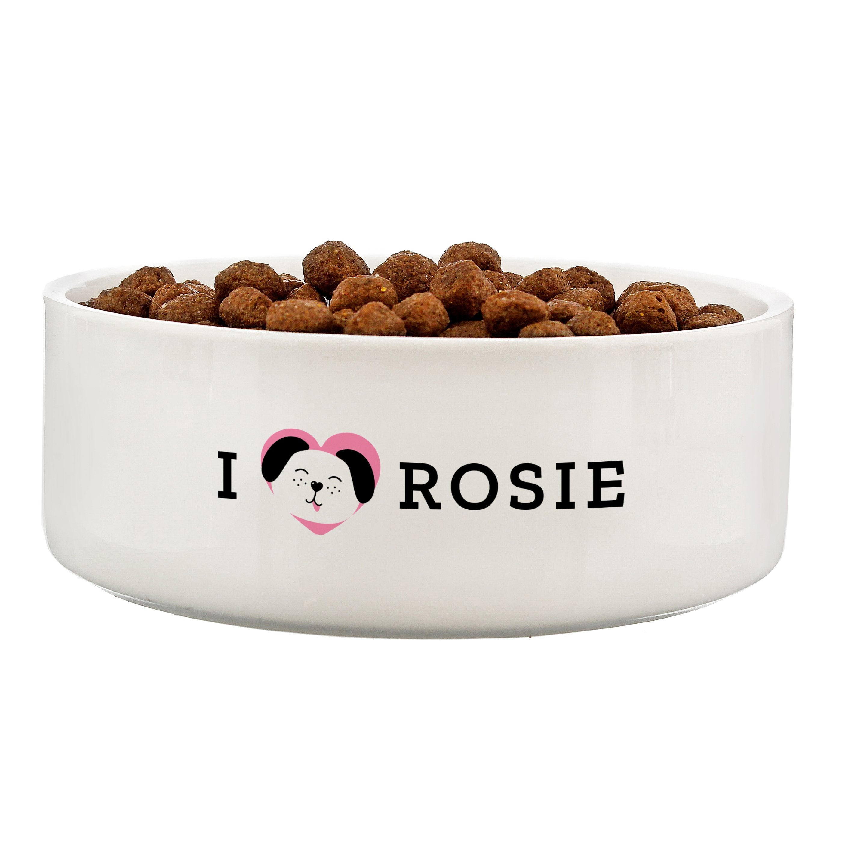 Personalised I Love My Dog - Cute Design 14Cm Medium Ceramic White Pet Bowl