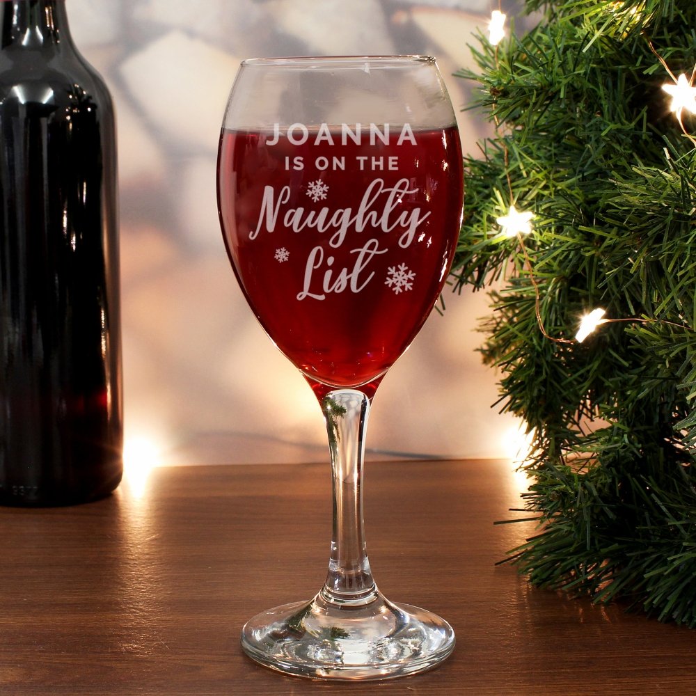 Personalised I'M On The Naughty List Wine Glass