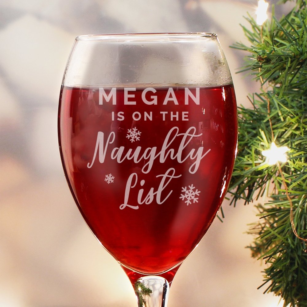 Personalised I'M On The Naughty List Wine Glass