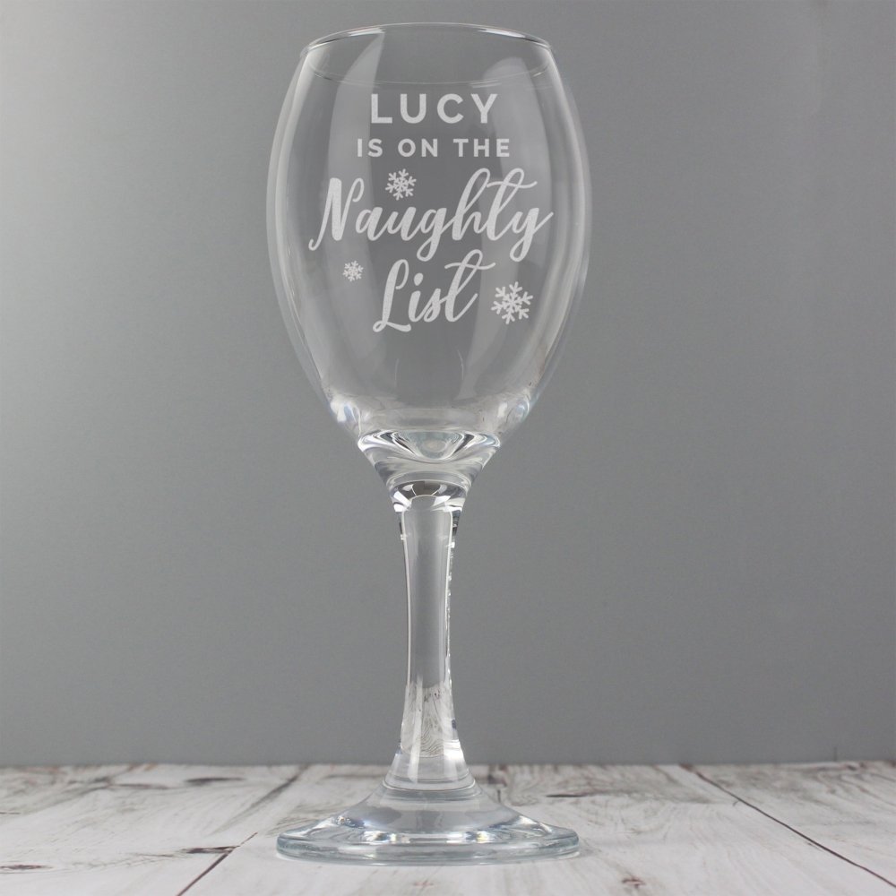 Personalised I'M On The Naughty List Wine Glass