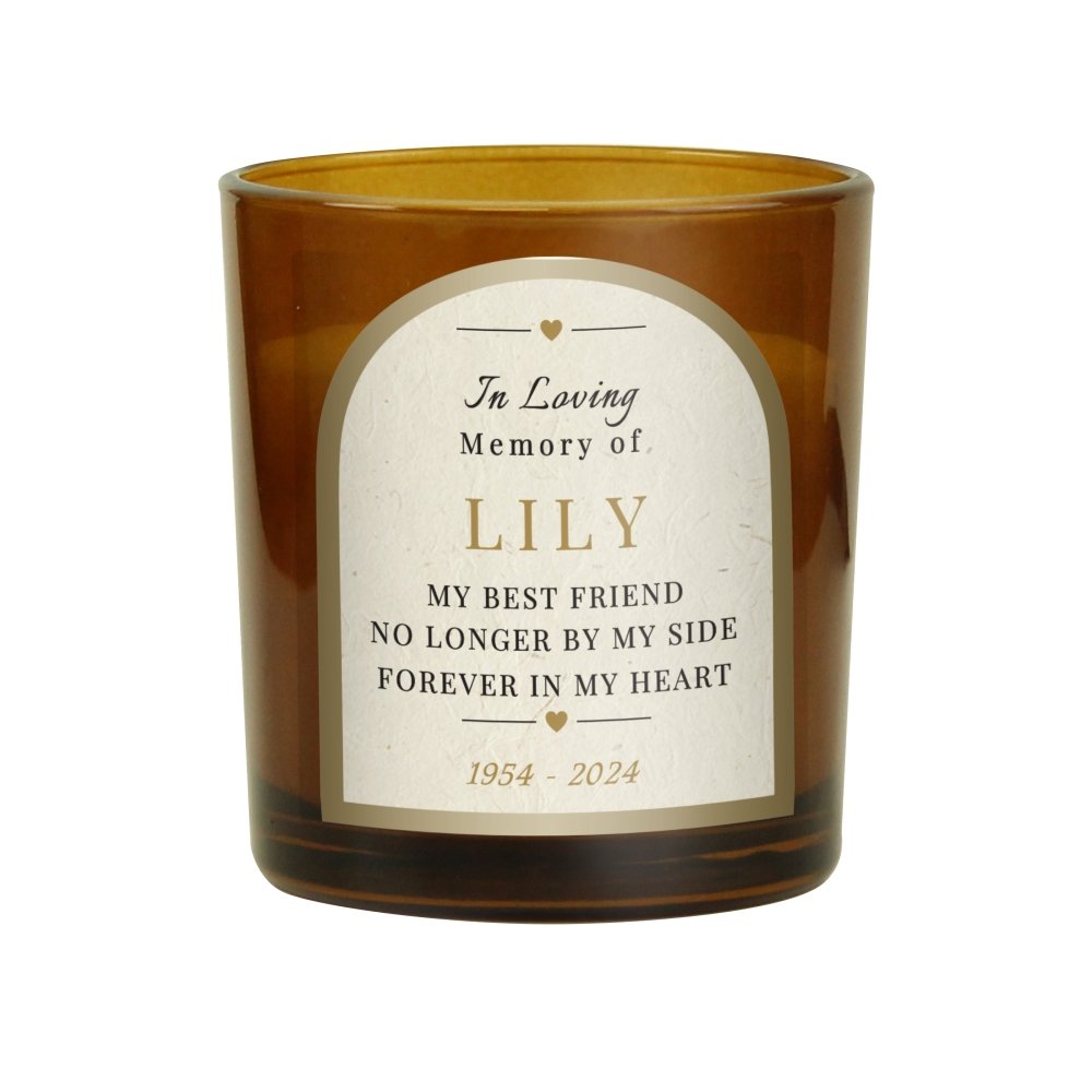 Personalised In Loving Memory Amber Glass Candle