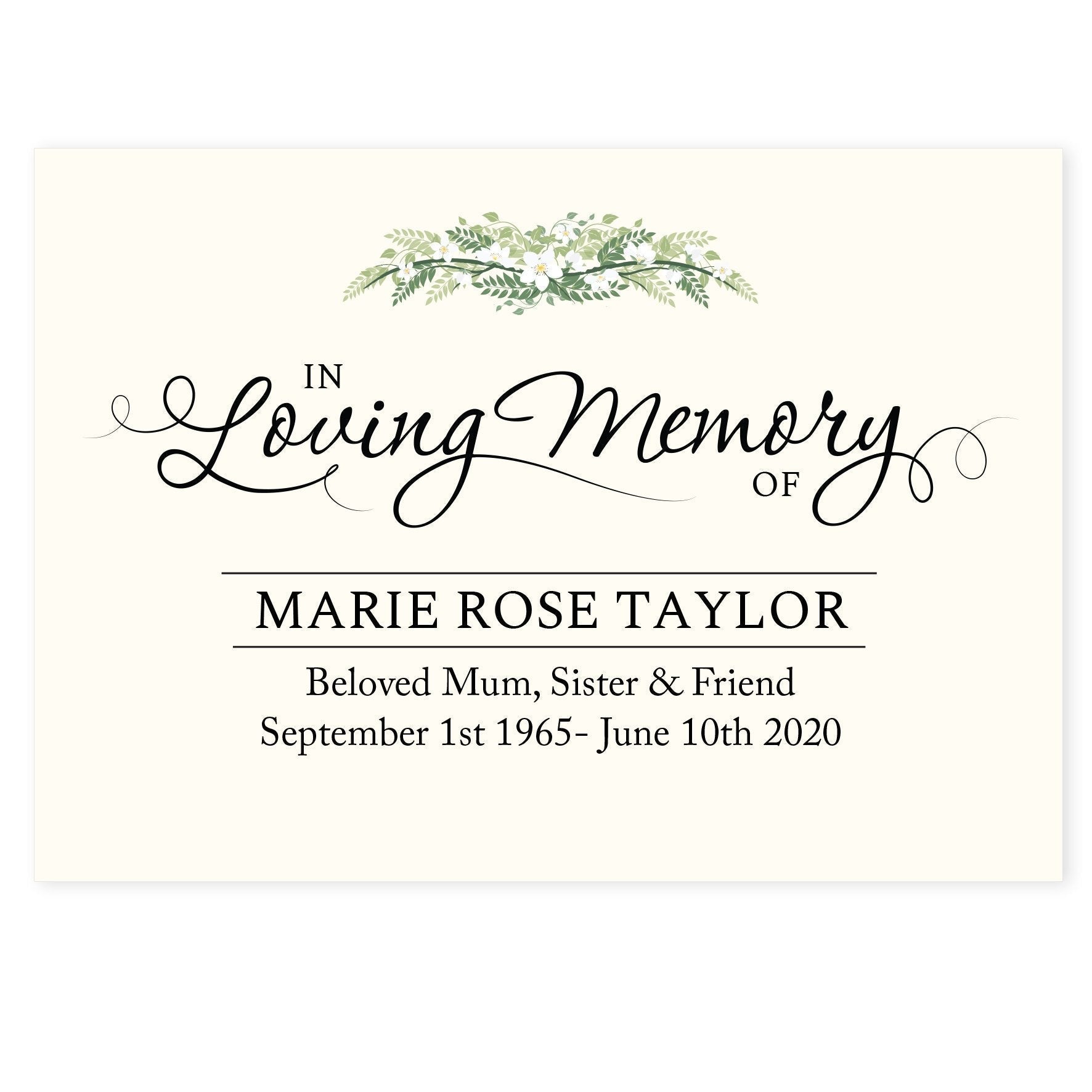 Personalised In Loving Memory Card