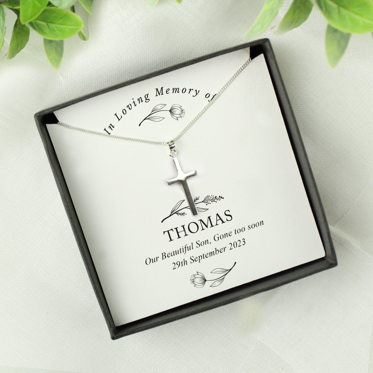 Personalised In Loving Memory Cross Sentiment Necklace And Box