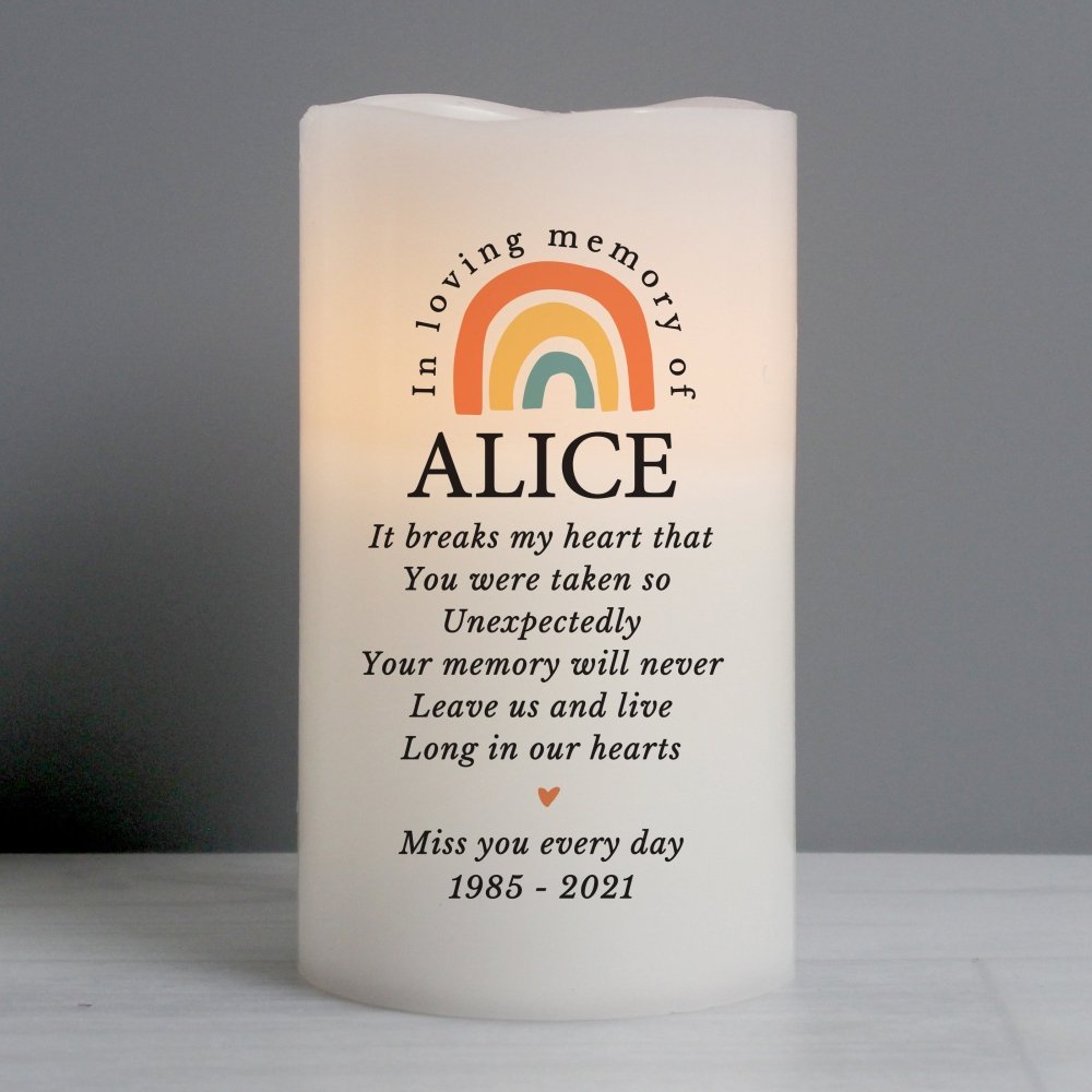 Personalised In Loving Memory Rainbow LED Candle