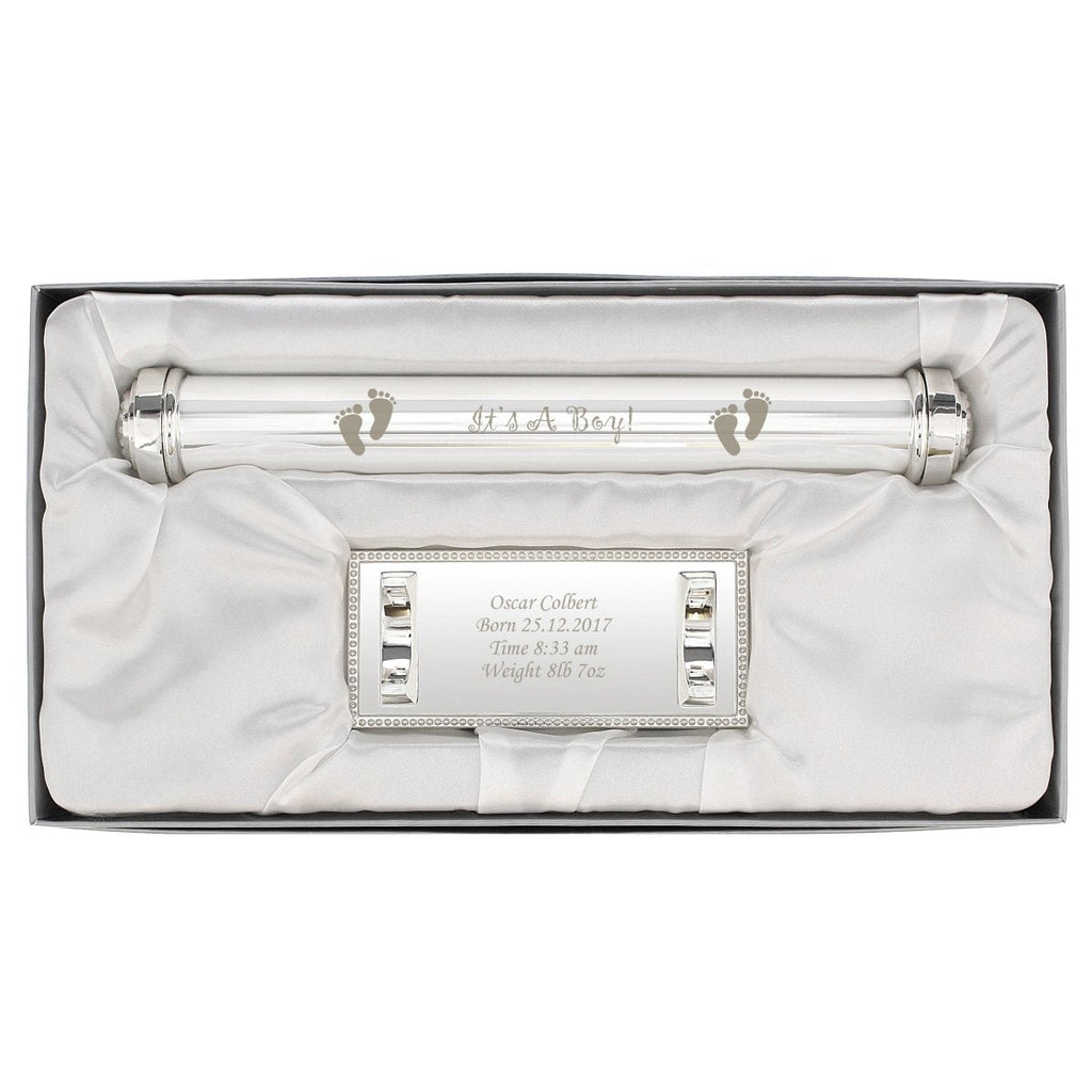 Personalised Its A Boy Silver Plated Certificate Holder