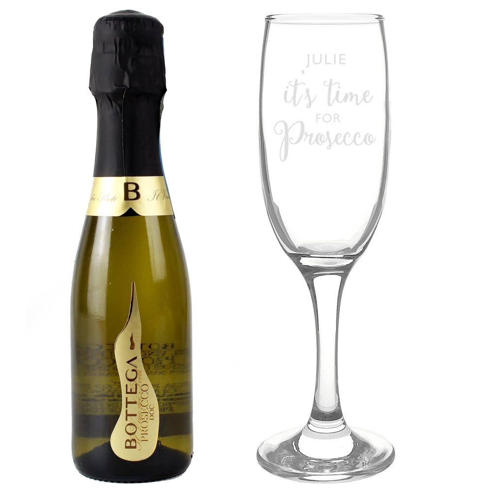 Personalised Its Time For Prosecco Flute & Mini Prosecco Set