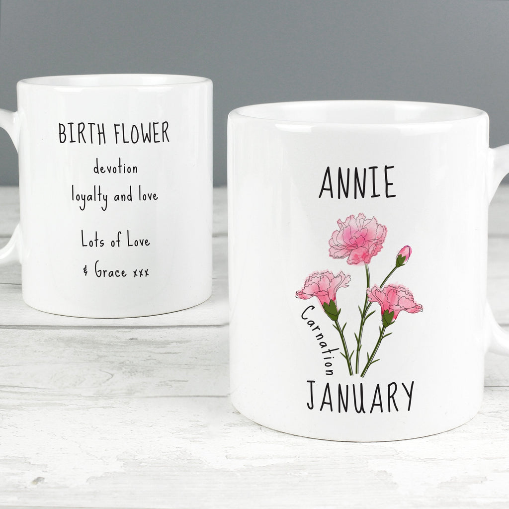 Personalised January Birth Flower - Carnation Mug