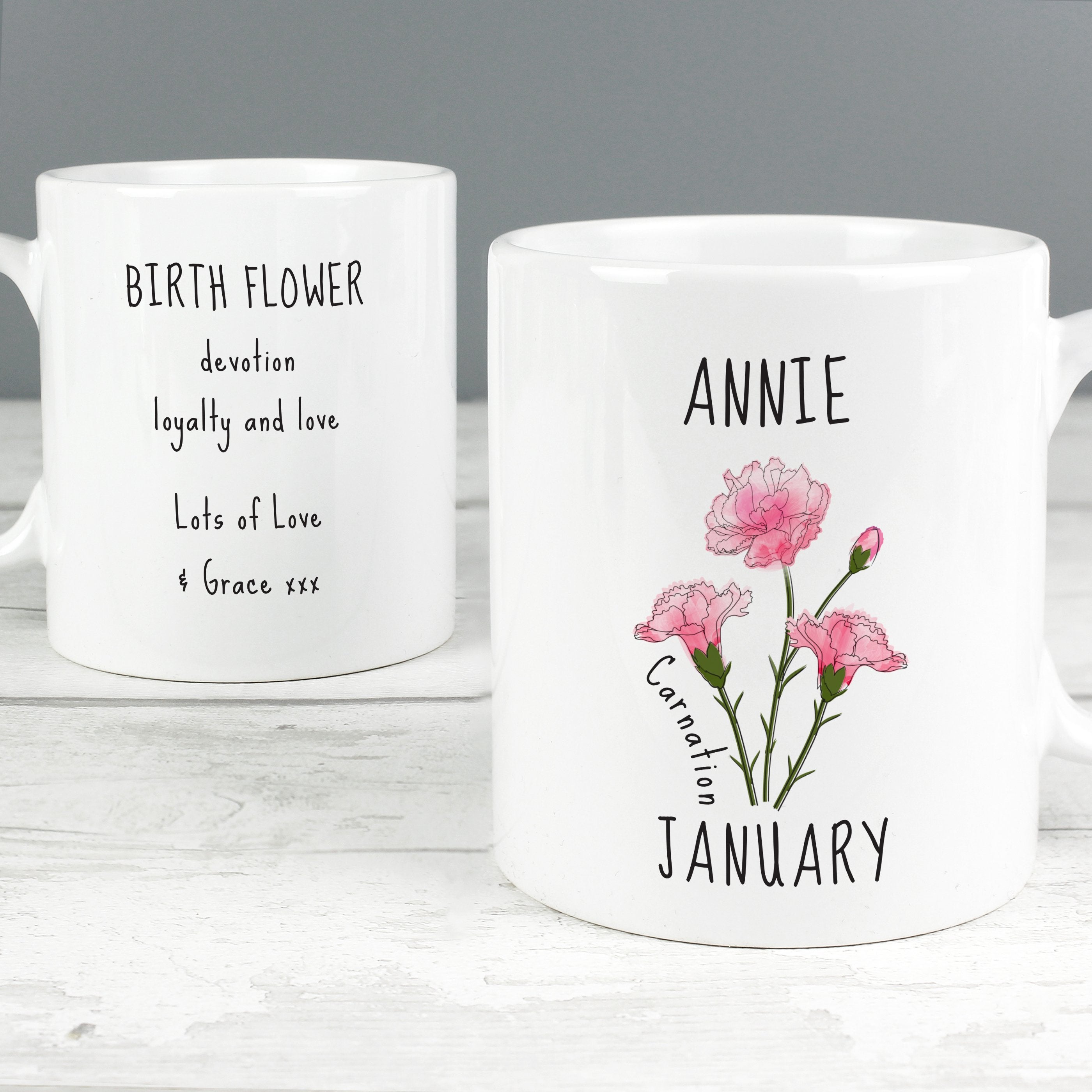 Personalised January Birth Flower - Carnation Mug