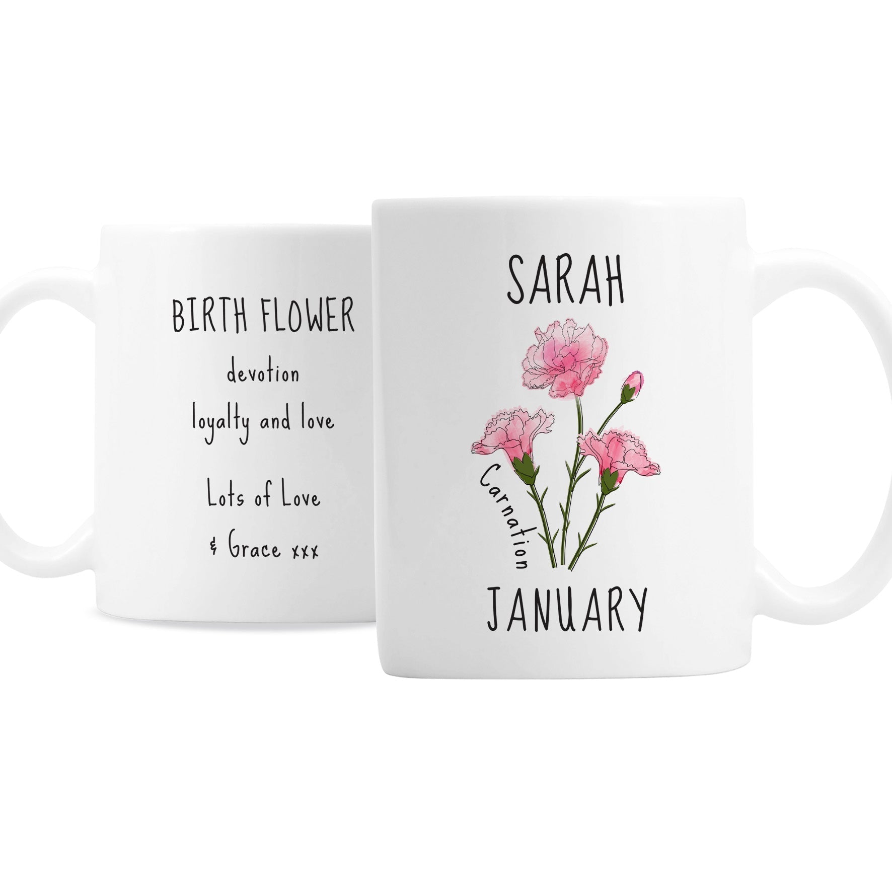 Personalised January Birth Flower - Carnation Mug