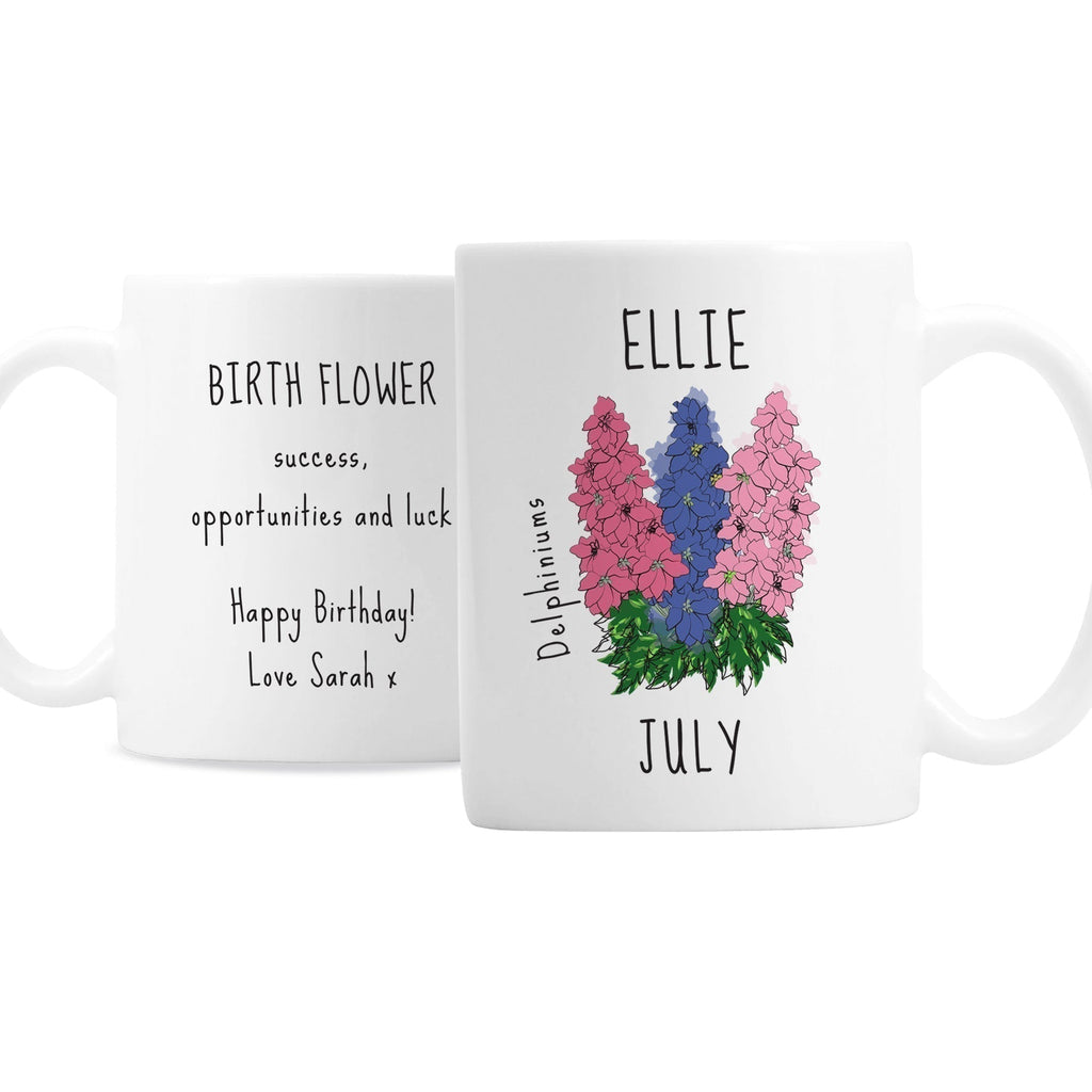 Personalised July Birth Flower - Delphiniums Mug