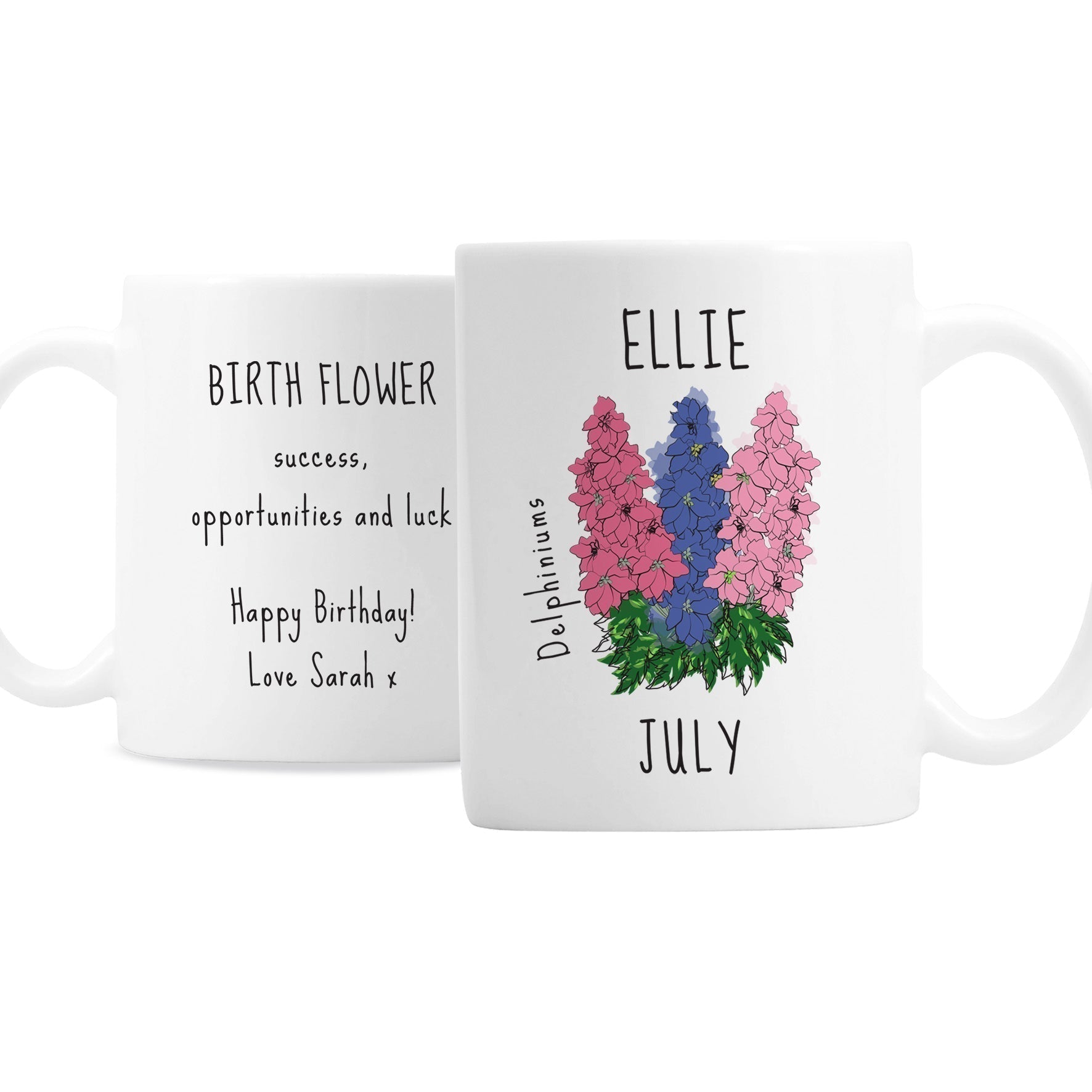 Personalised July Birth Flower - Delphiniums Mug