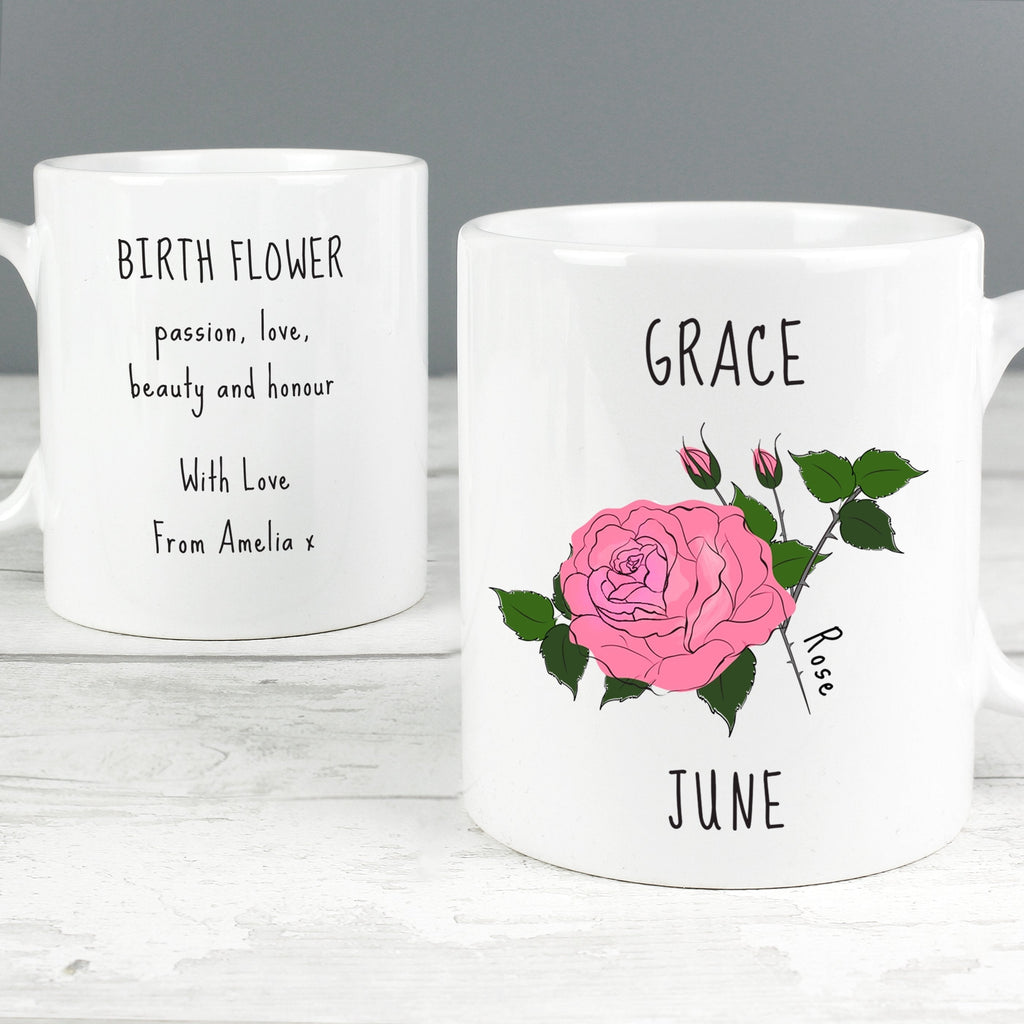 Personalised June Birth Flower - Rose Mug