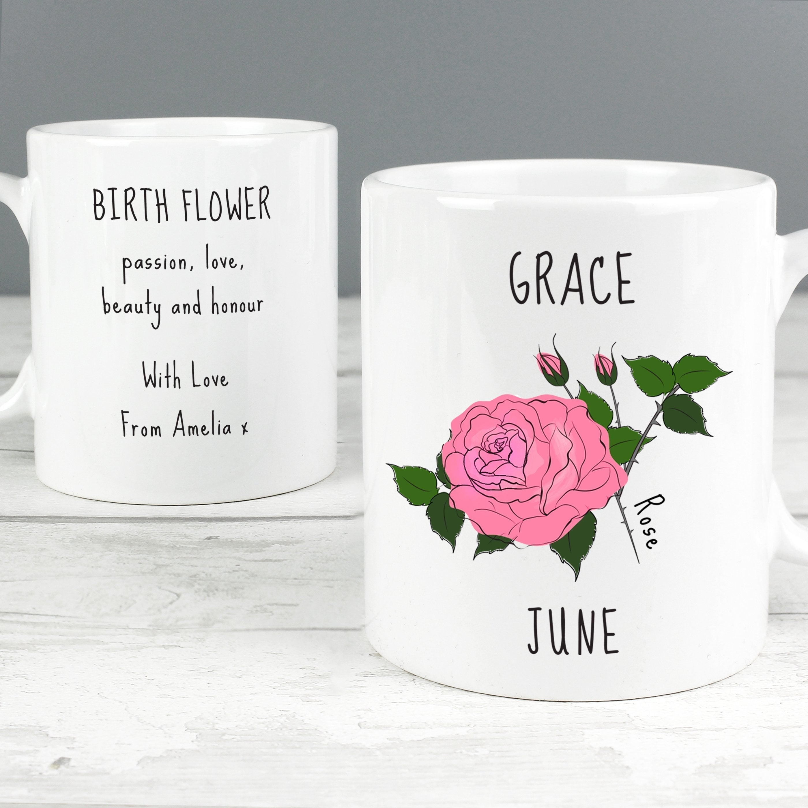 Personalised June Birth Flower - Rose Mug