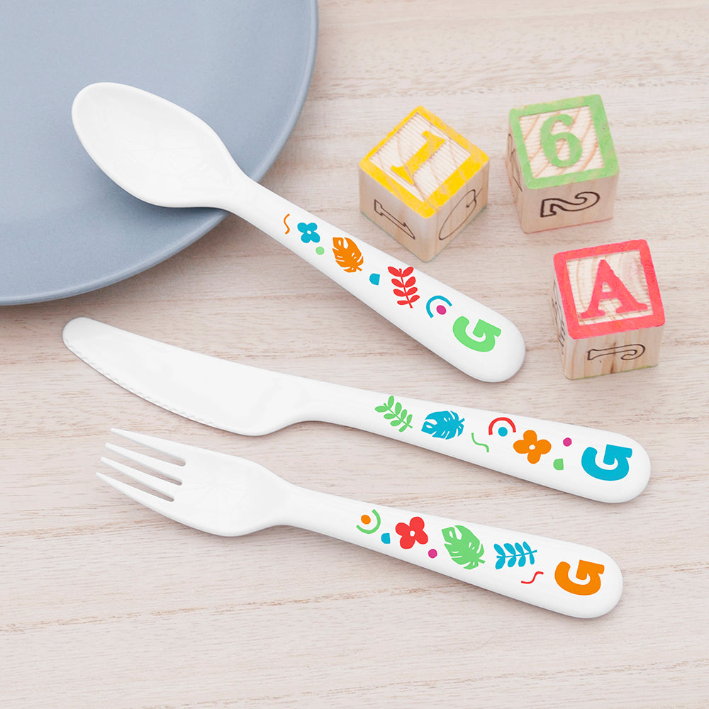Personalised Personalised Kids Colourful Shapes Cutlery Set - Plastic