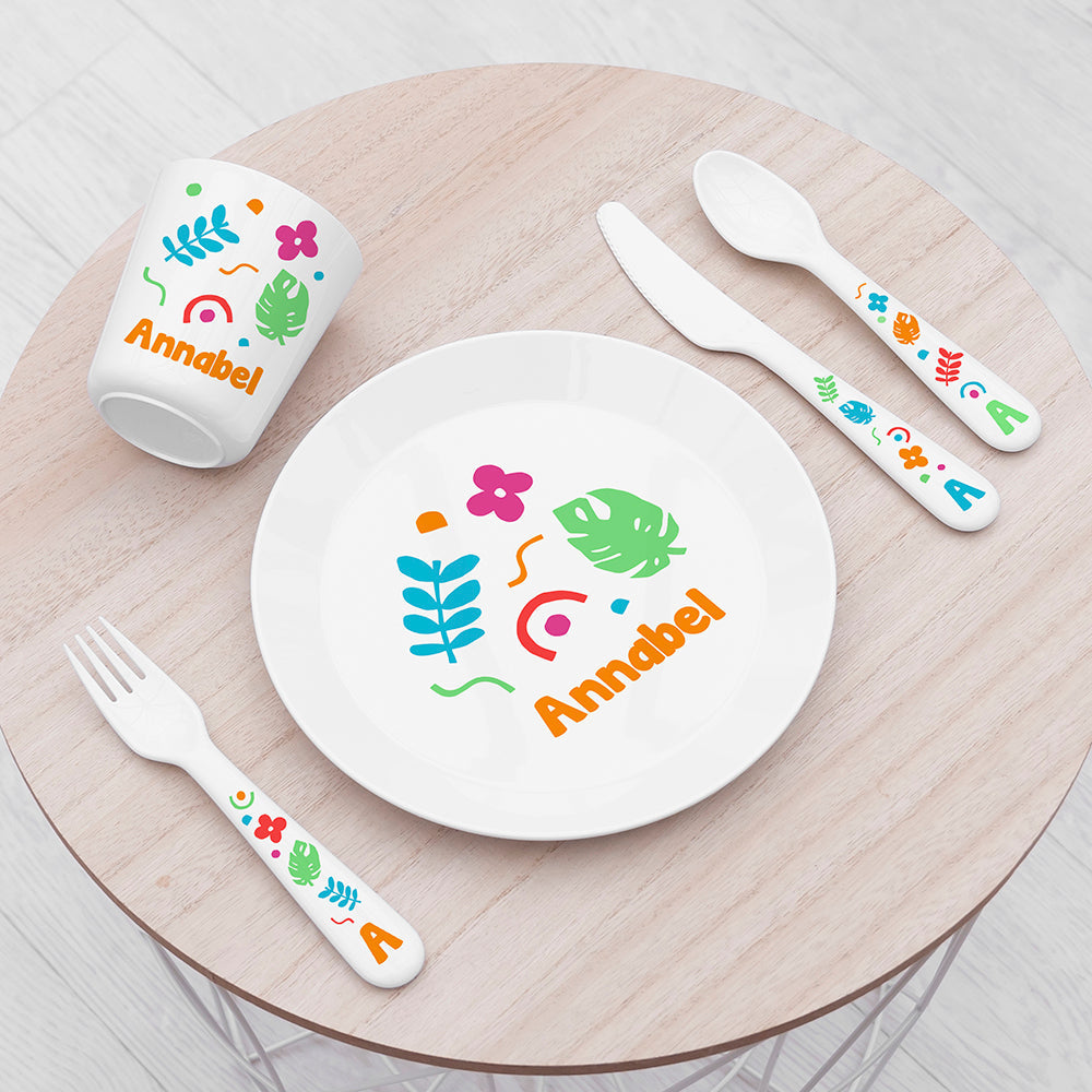 Personalised Personalised Kids Colourful Shapes Plastic Dining Set