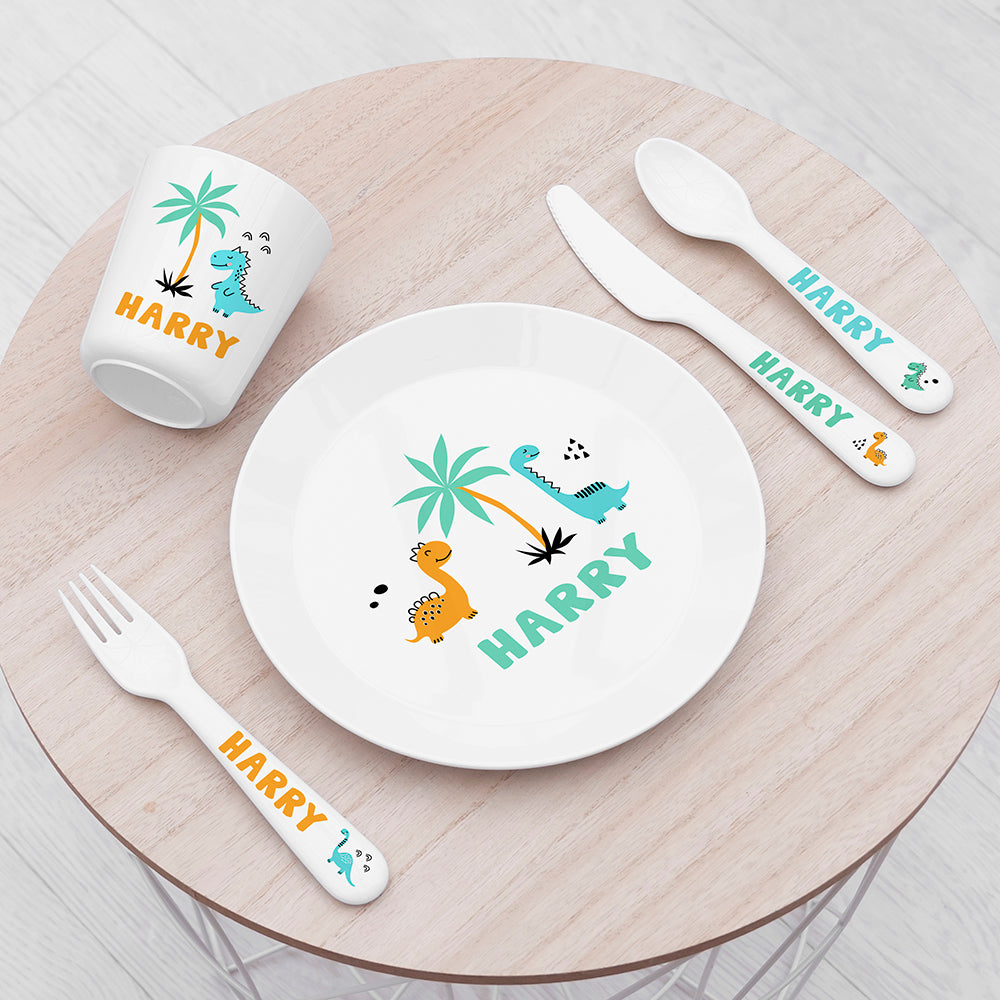 Personalised Personalised Kids Cute Dinosaur Plastic Dining Set