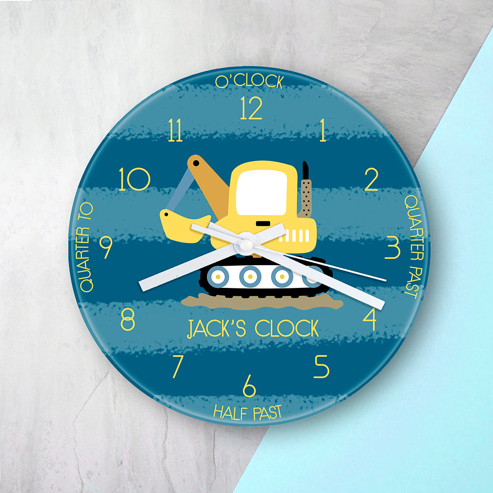 Personalised Personalised Kids Digger Glass Clock