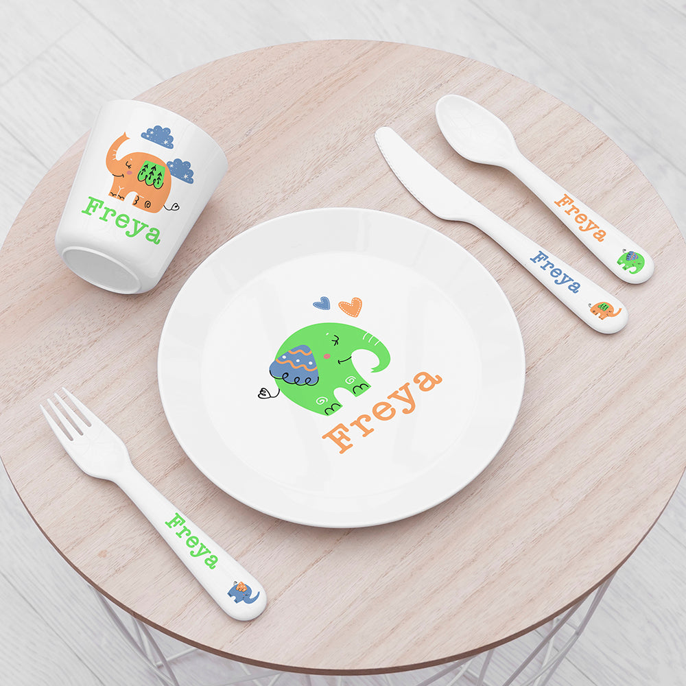 Personalised Personalised Kids Elephant Plastic Dining Set