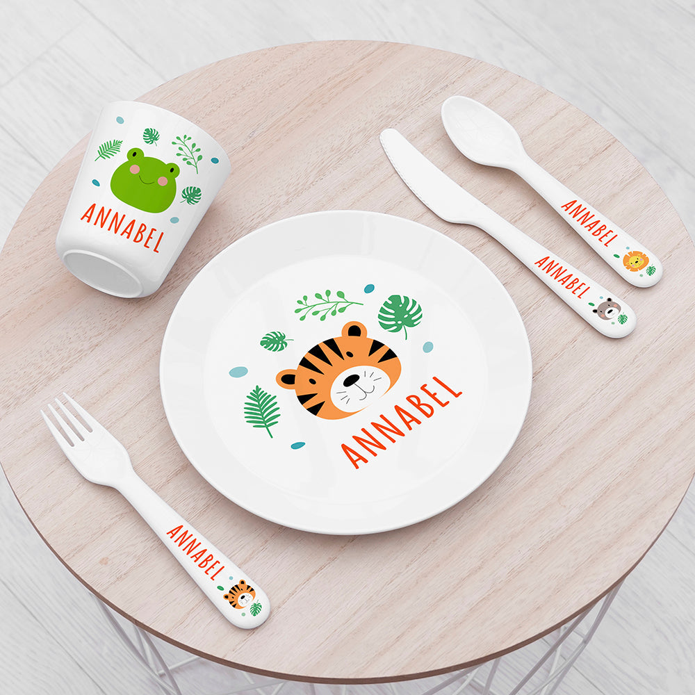 Personalised Personalised Kids Jungle Animal Plastic Dining Set