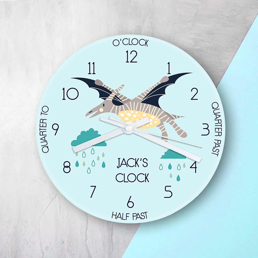 Personalised Personalised Kids Pterodactyl Glass Clock