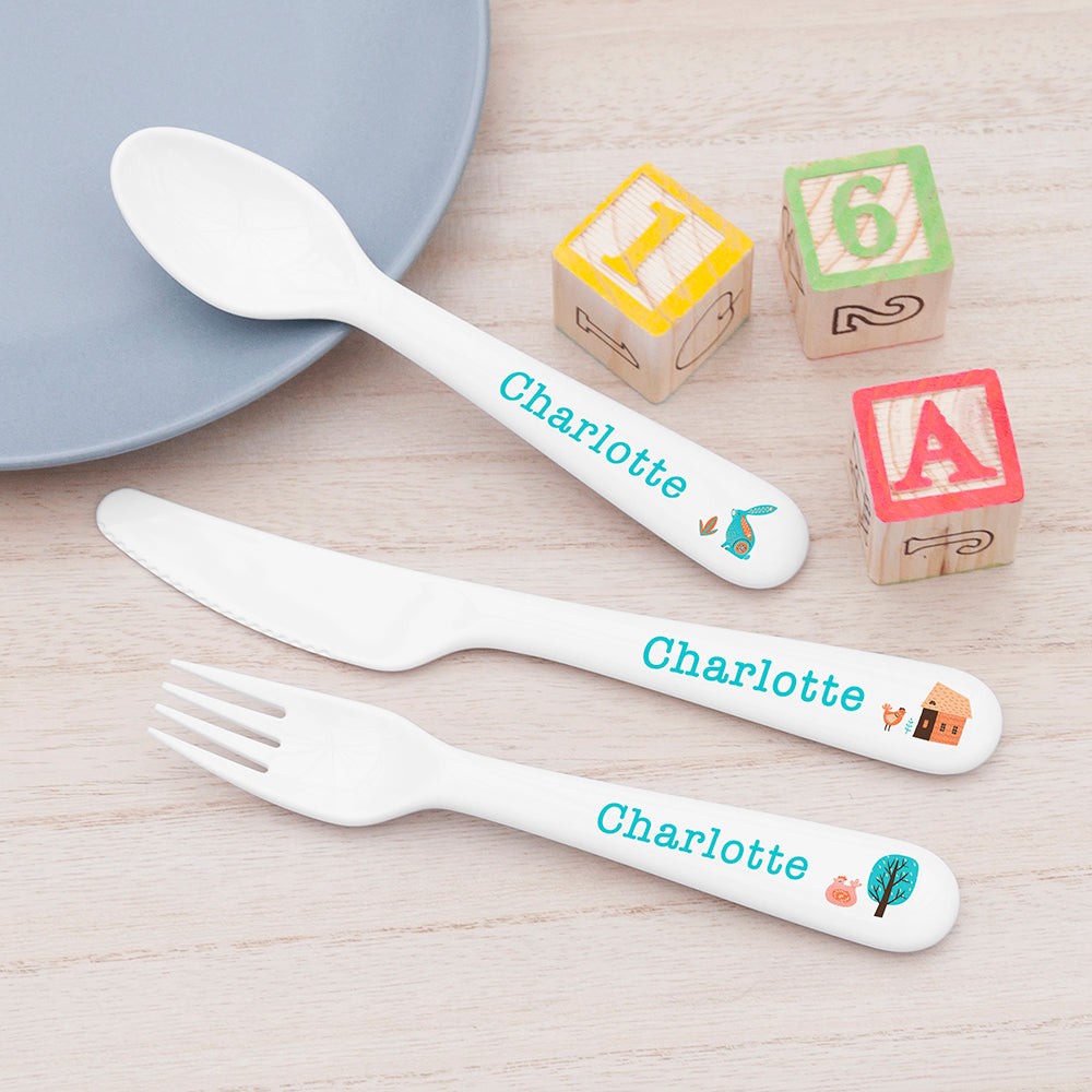 Personalised Personalised Kids Scandi Summer Cutlery Set - Plastic