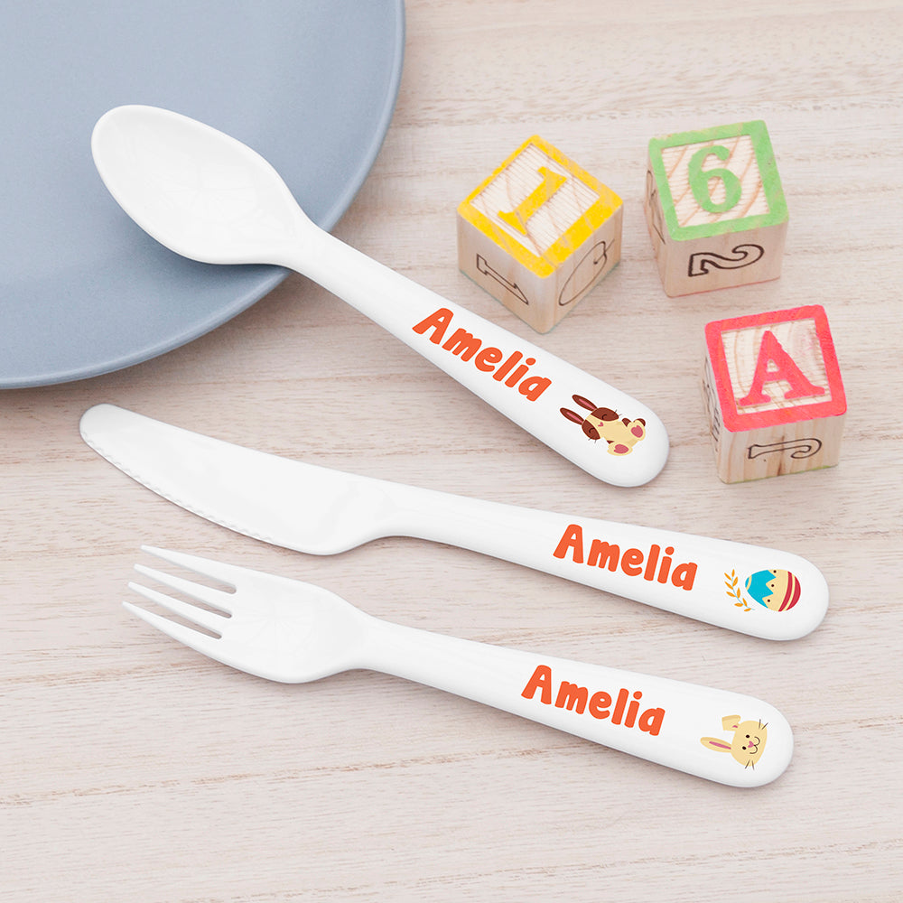 Personalised Personalised Kids Spring Bunny Cutlery Set - Plastic