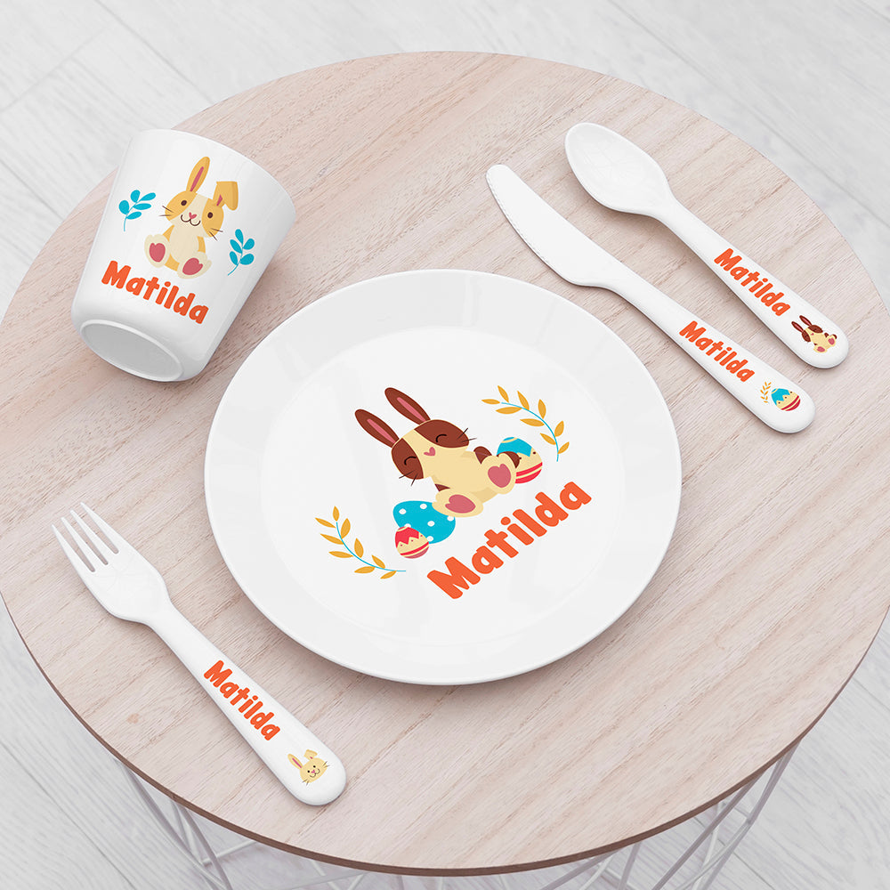 Personalised Personalised Kids Spring Bunny Plastic Dining Set