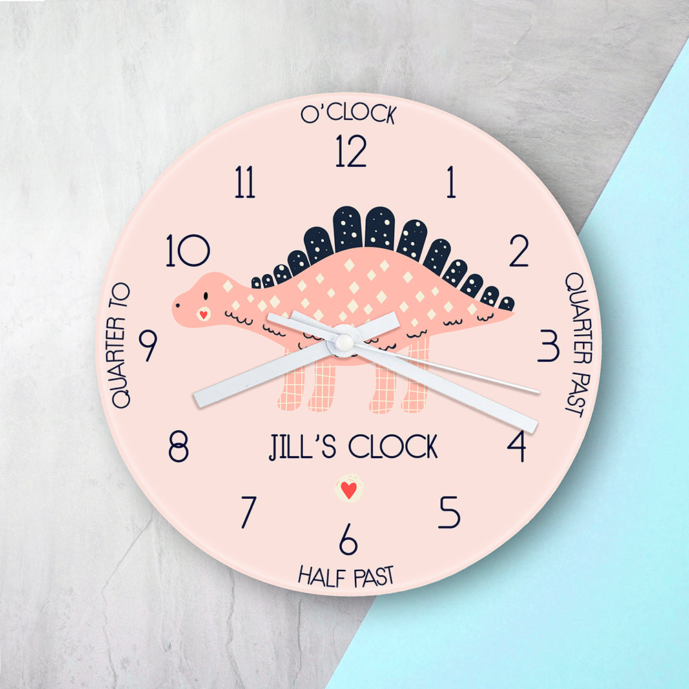 Personalised Personalised Kids Stegosaurus Glass Clock