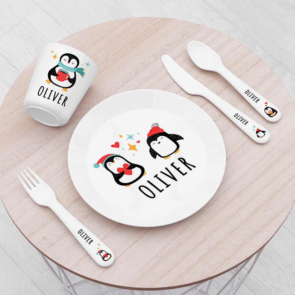 Personalised Personalised Kids Winter Penguin Plastic Dining Set