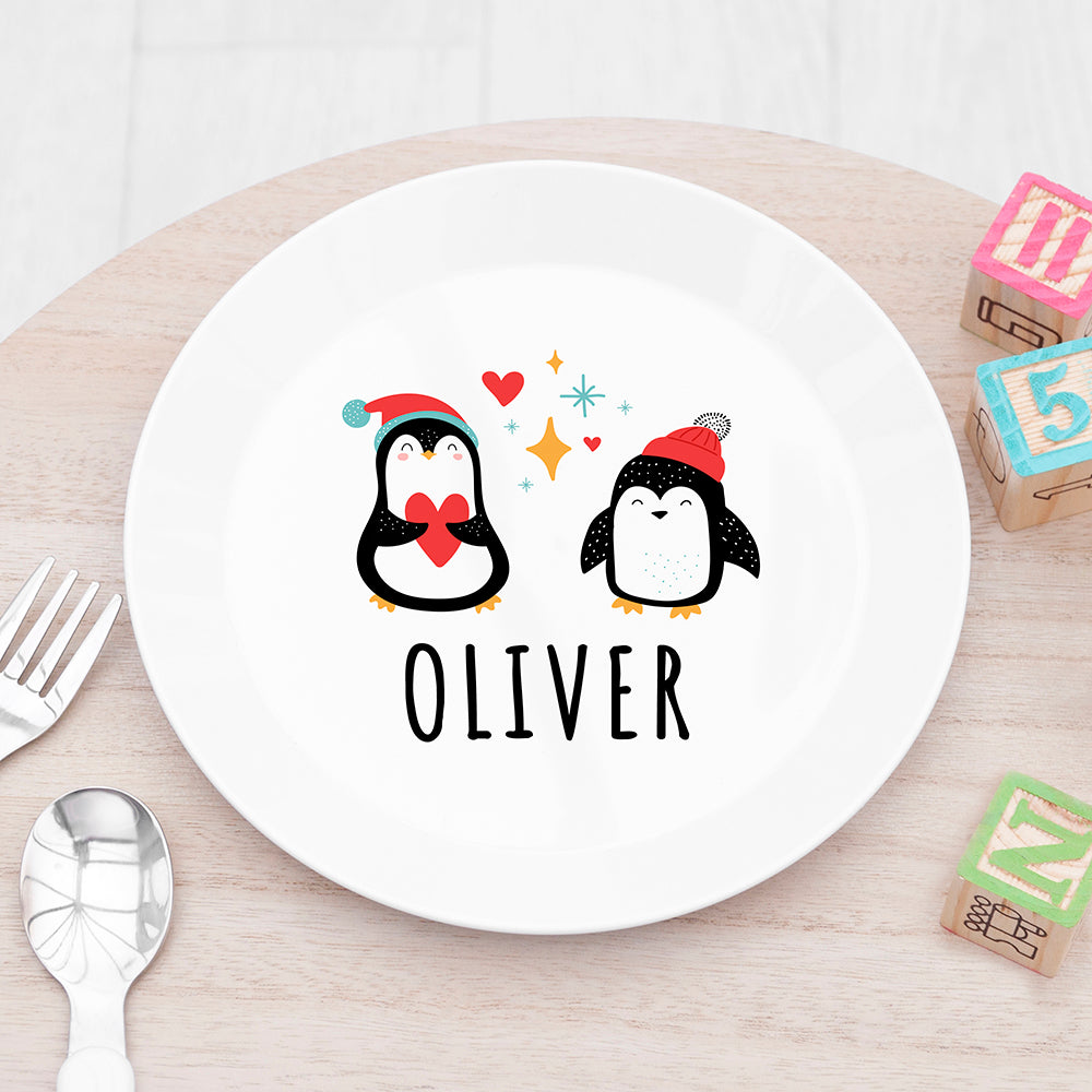 Personalised Personalised Kids Winter Penguin Plastic Plate
