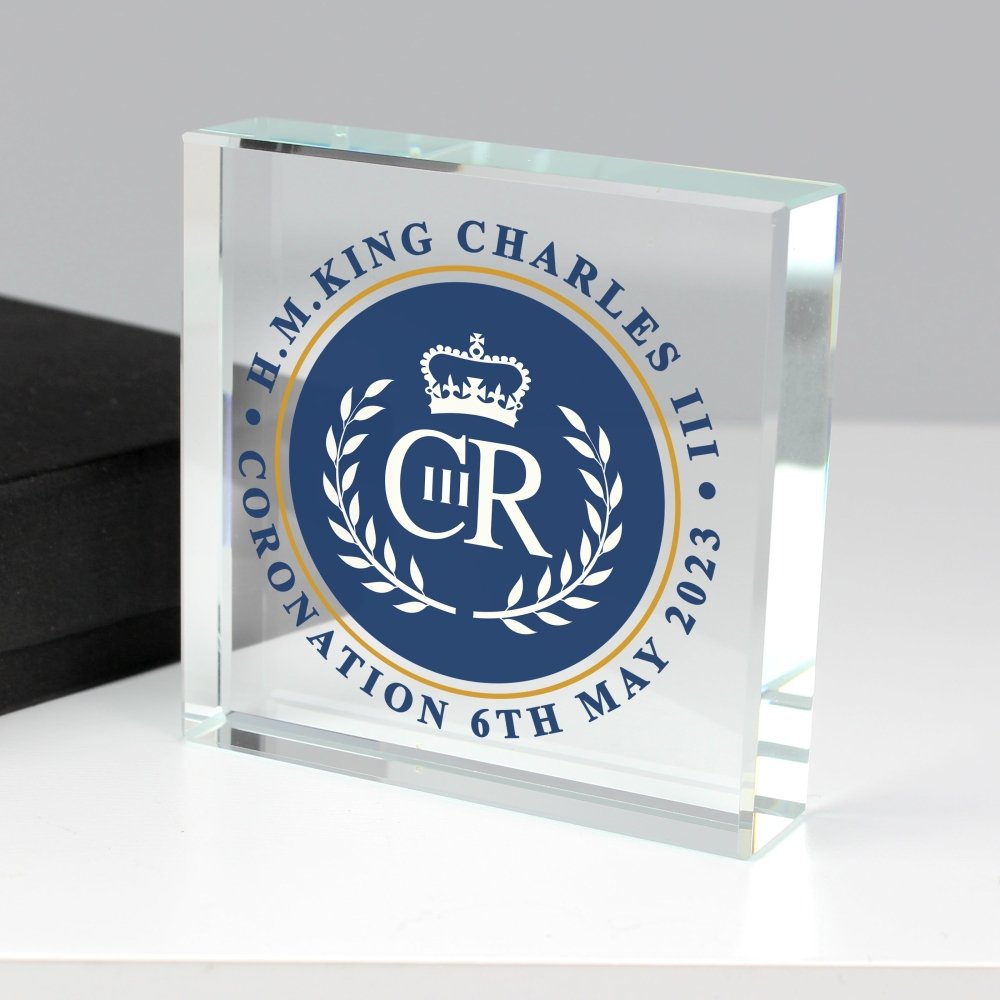 Personalised King Charles Iii Blue Crest Coronation Commemorative Crystal Token