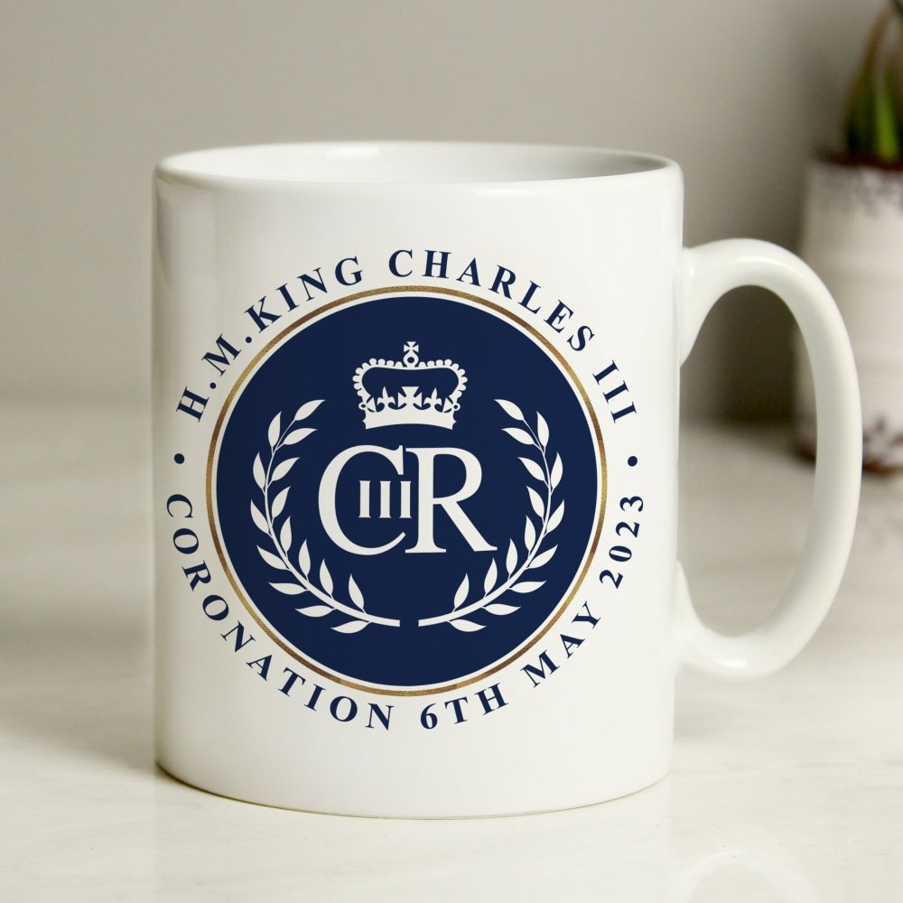 Personalised King Charles Iii Blue Crest Coronation Commemorative Mug