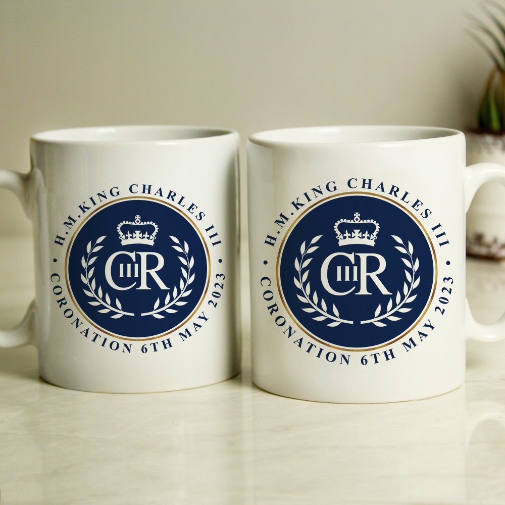 Personalised King Charles Iii Blue Crest Coronation Commemorative Mug