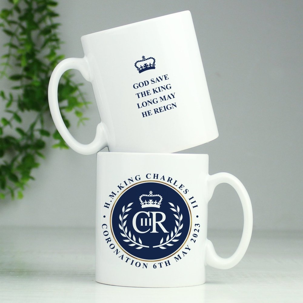 Personalised King Charles Iii Blue Crest Coronation Commemorative Mug