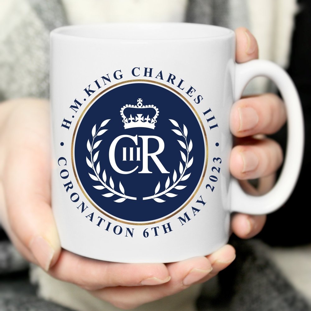 Personalised King Charles Iii Blue Crest Coronation Commemorative Mug